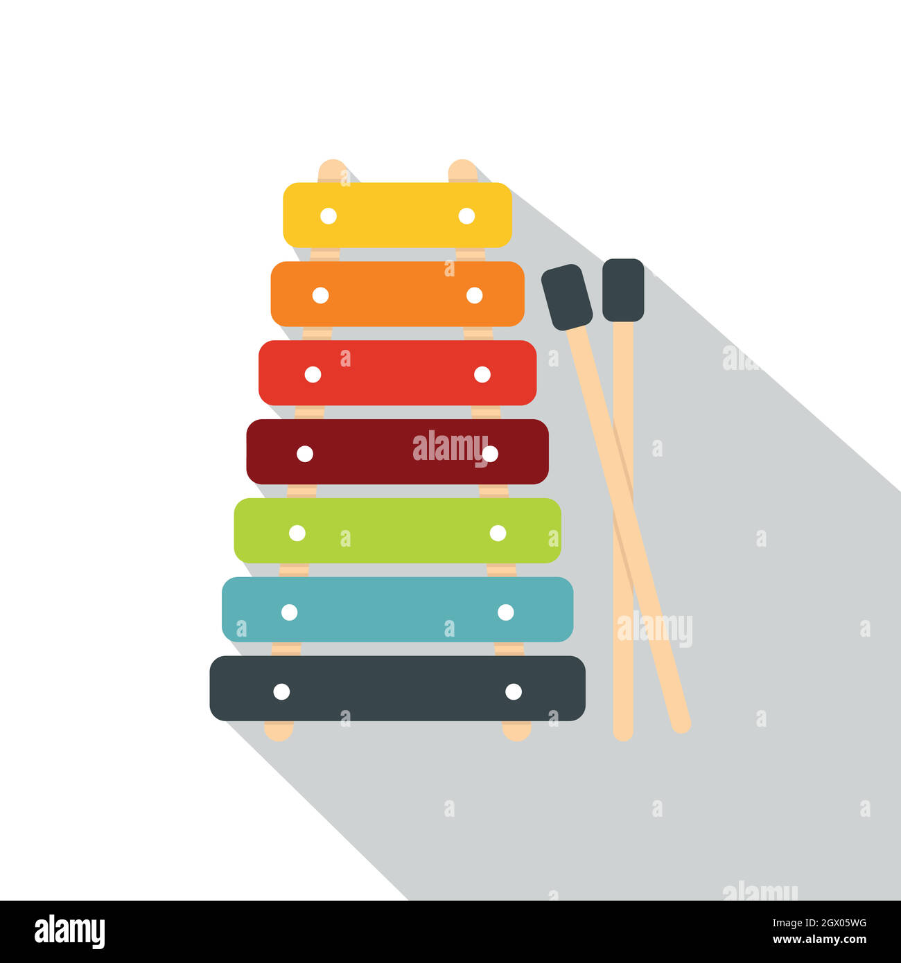 Colorful xylophone toy and sticks icon, flat style Stock Vector Image