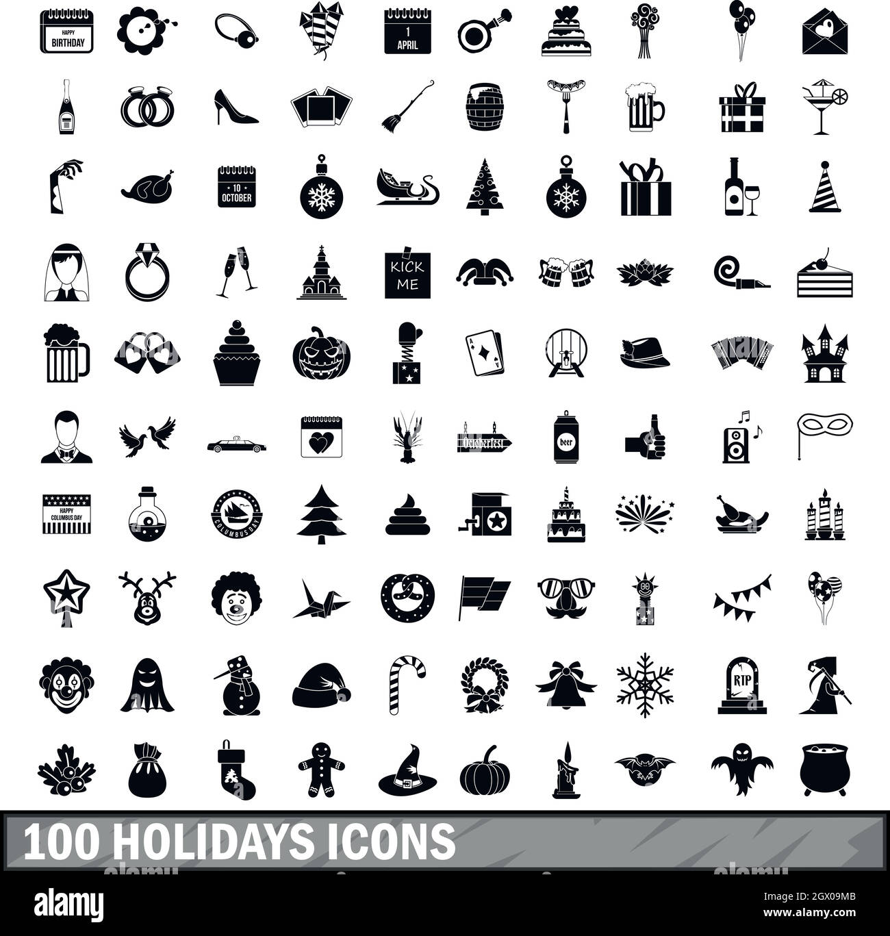100 holidays icons set in simple style Stock Vector
