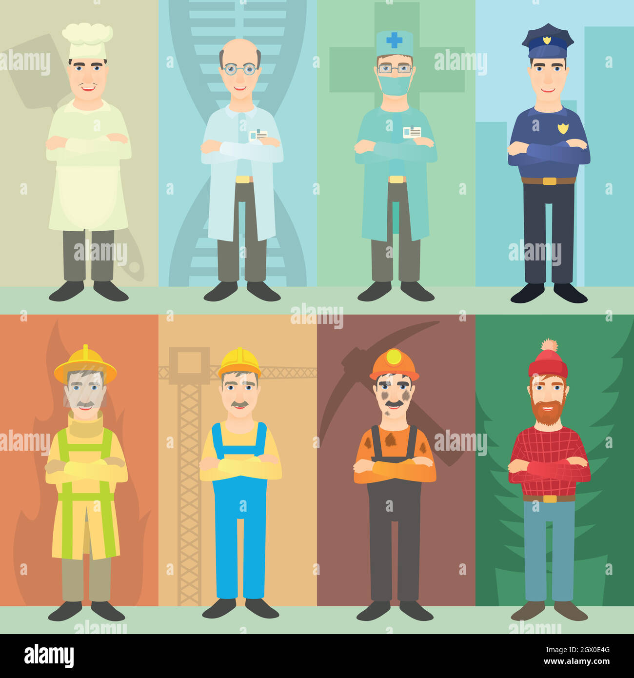 Professions mans concept, cartoon style Stock Vector