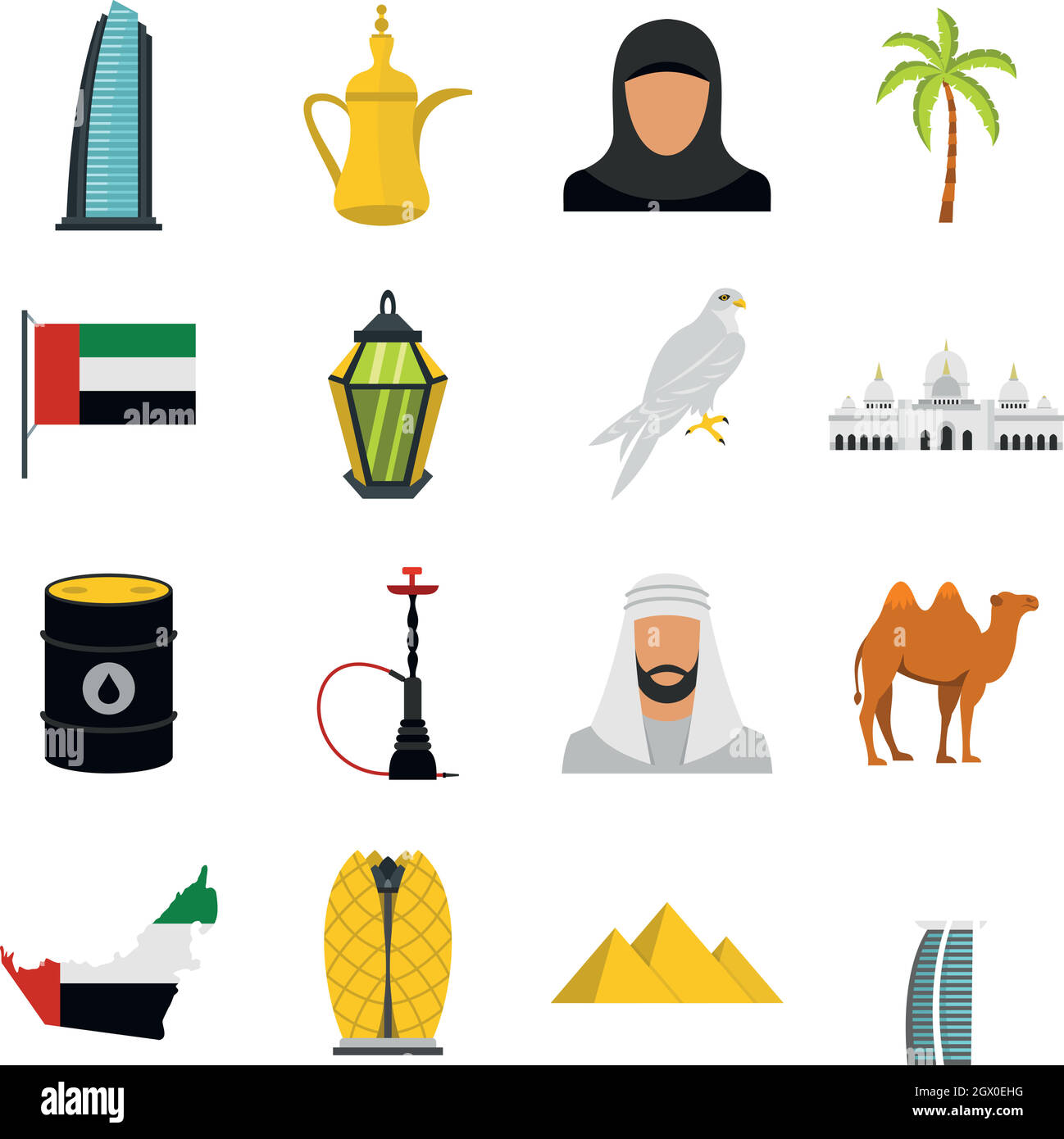 UAE travel set flat icons Stock Vector Image & Art Alamy
