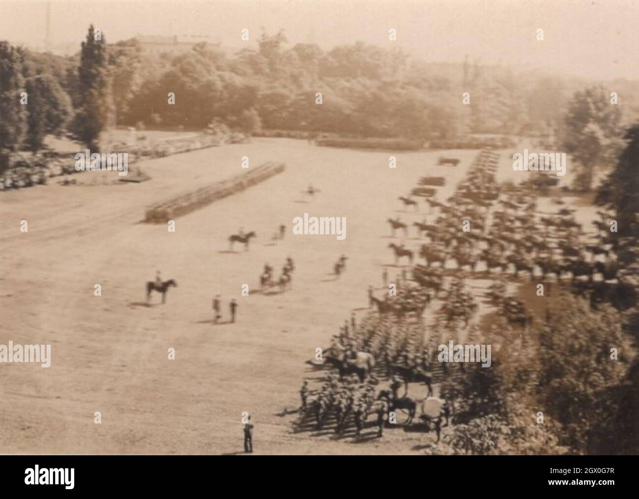 super rare vintage photo from the late 19th century. This is a military cavalry parade or military practice ( army exercise, maneuver, manoeuvre) . Source: Original photograph Stock Photo