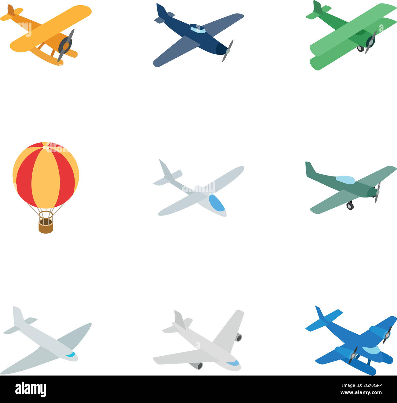 Air transport vehicles icons, isometric 3d style Stock Vector