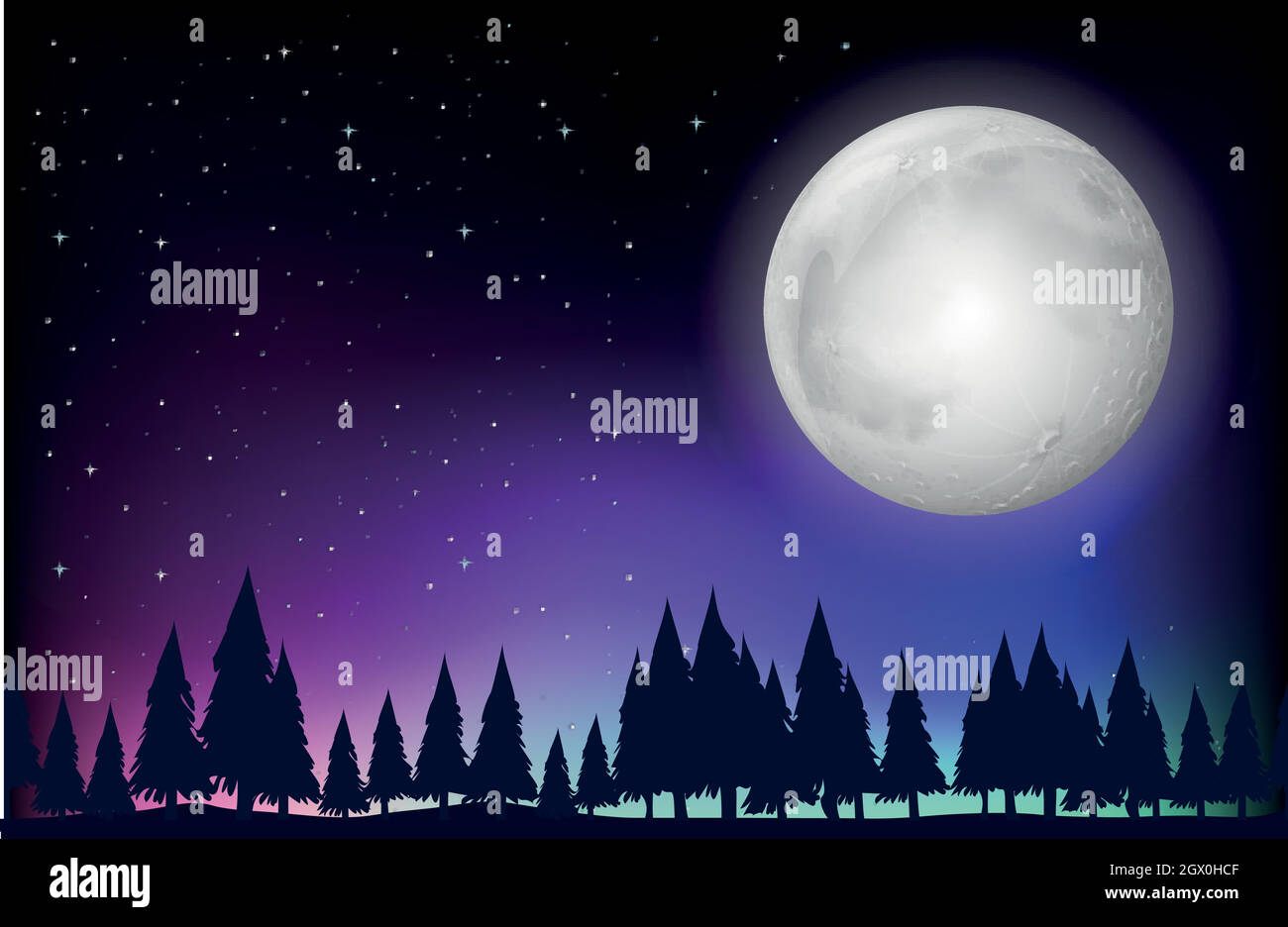 Nature scene with fullmoon and forest Stock Vector