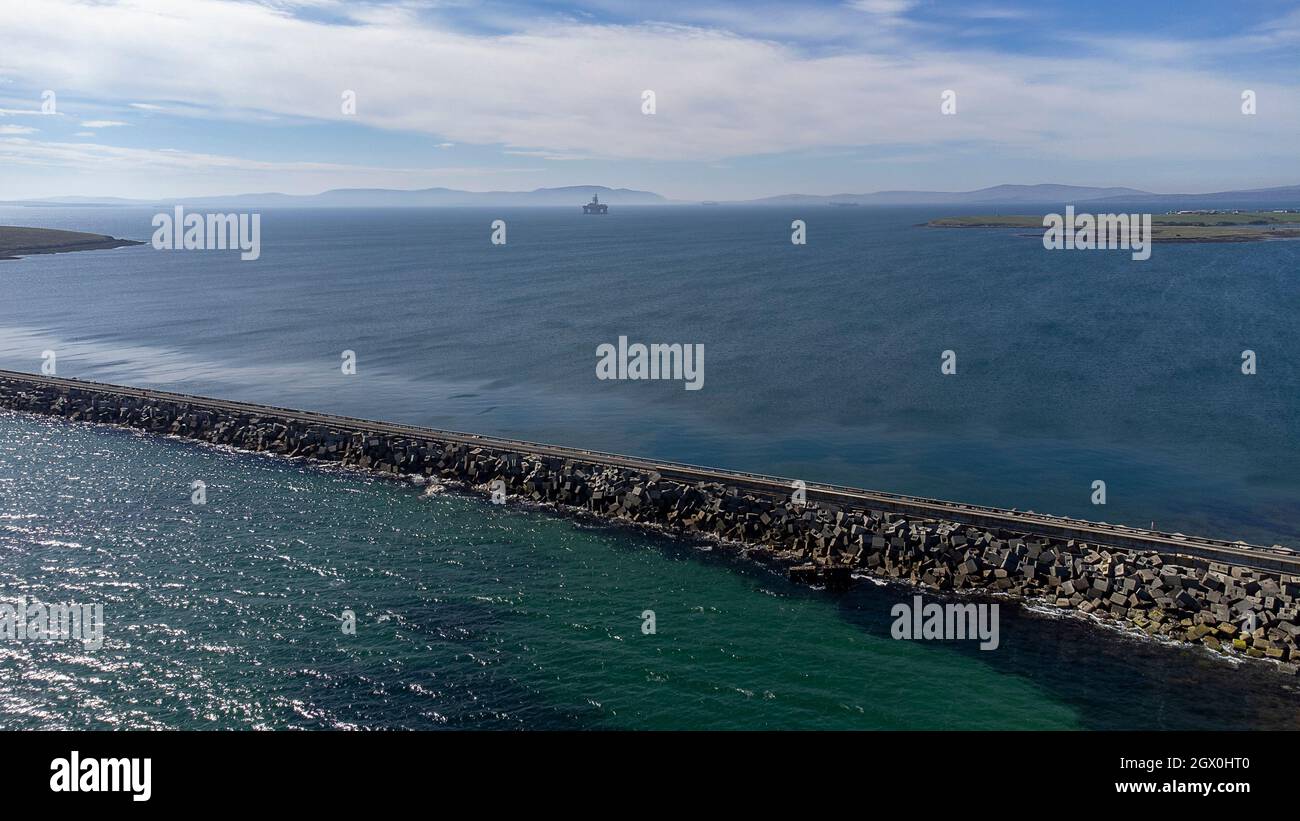 An Aerial View Of The Churchill Barriers In Orkney, Scotland, Uk Stock Photo