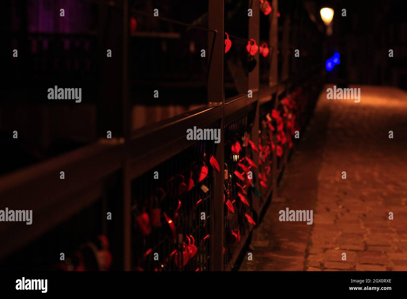 Illuminated Red Lights At Night Stock Photo Alamy