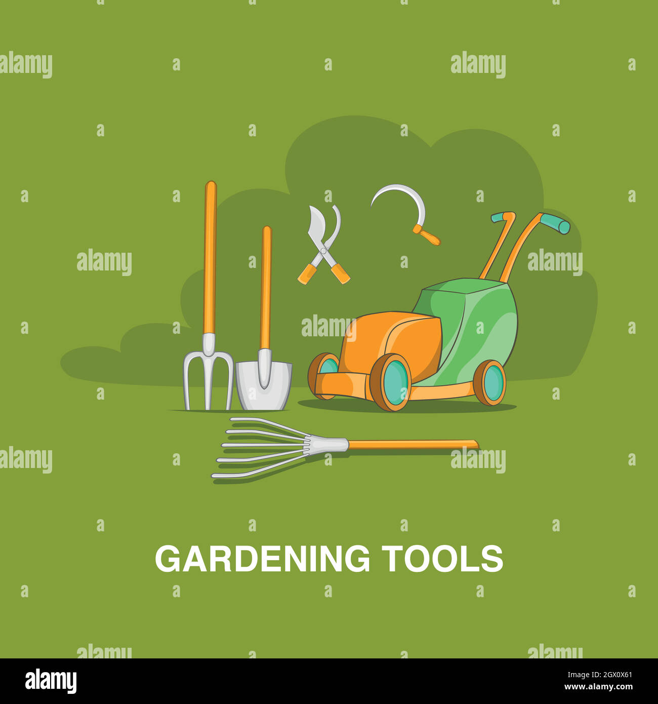 Gardening tools concept, cartoon style Stock Vector