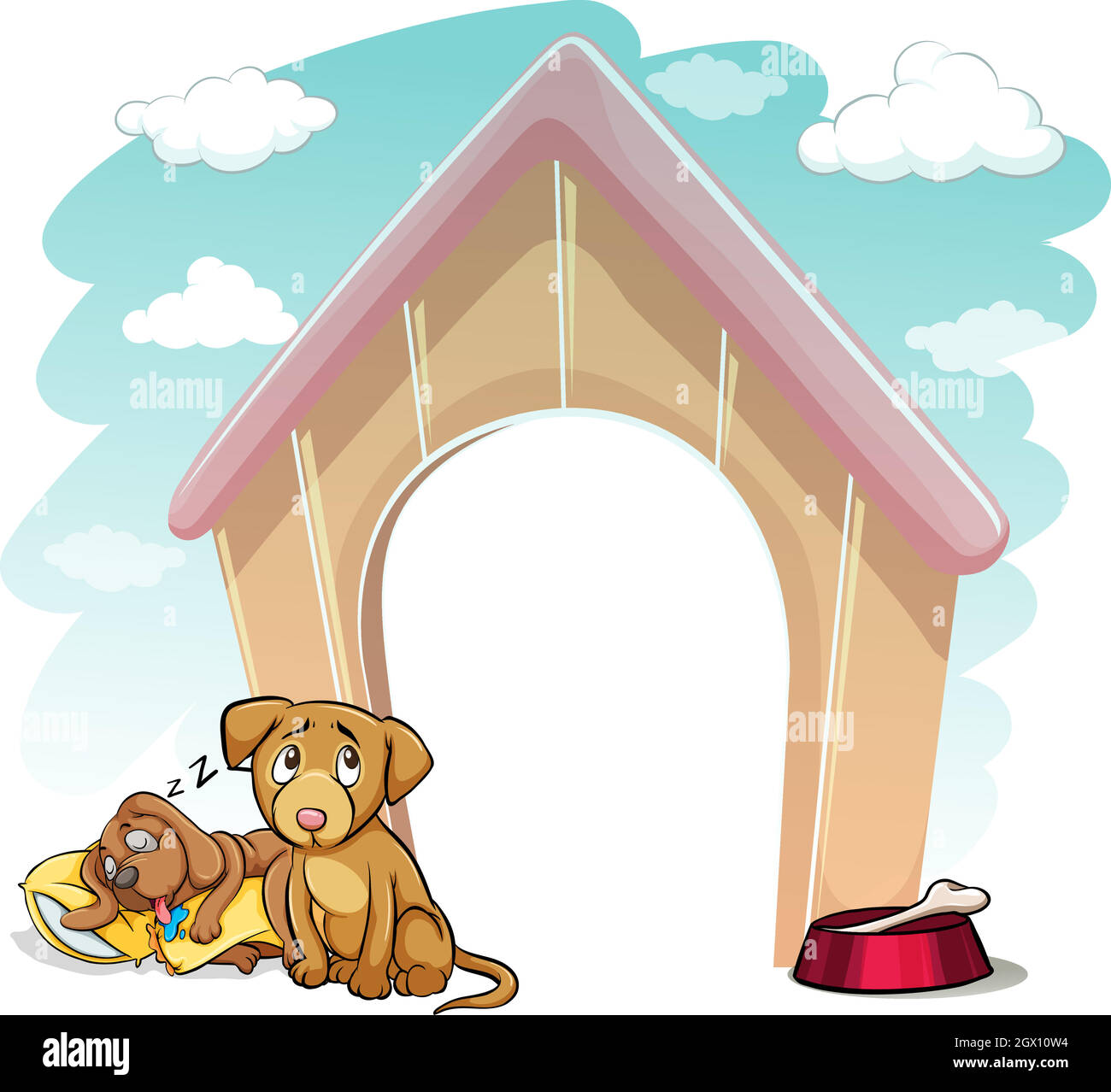 Puppies outside the doghouse Stock Vector