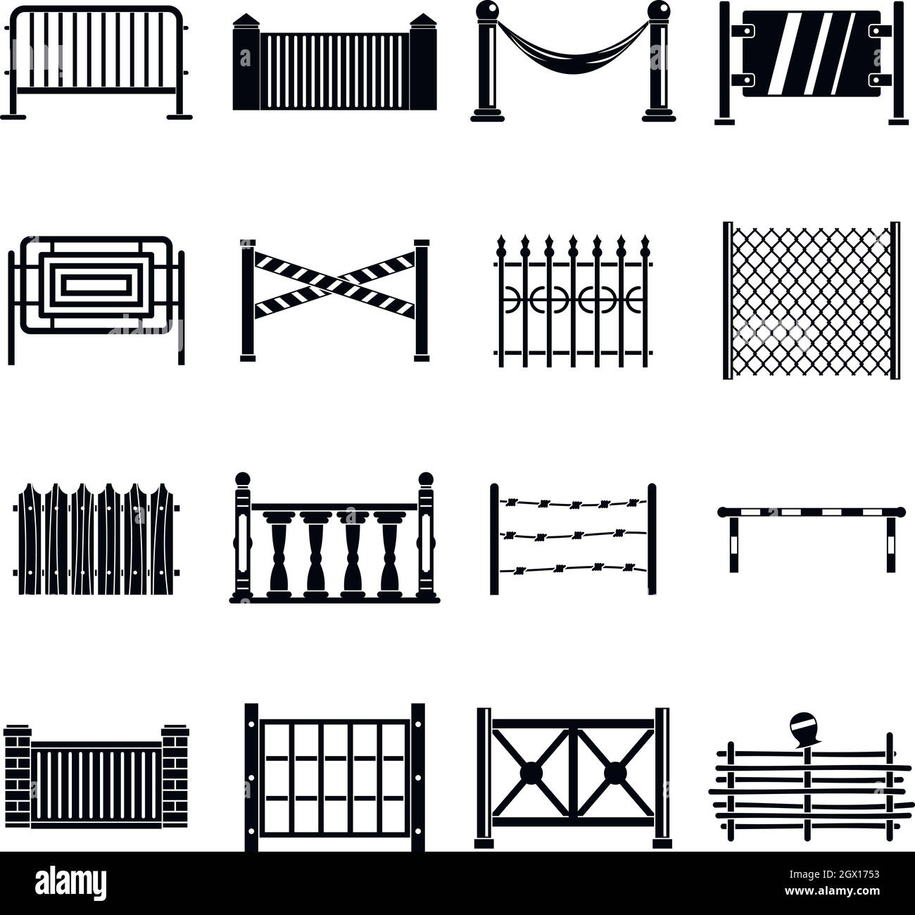 Fencing icons set, simple style Stock Vector