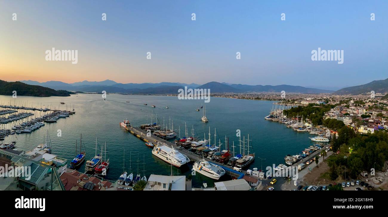 High Angle View Of Boats In Harbor Stock Photo
