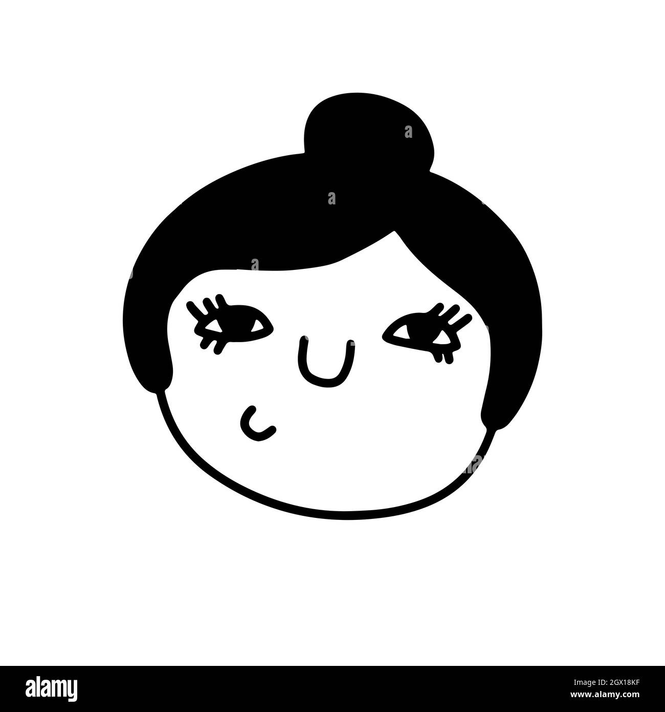 Doodle woman face. Handdrawn outline human isolated on white