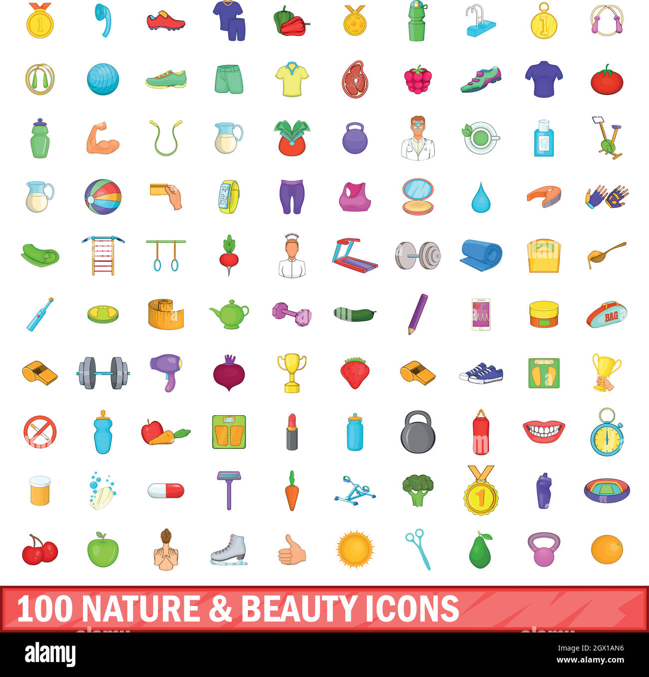 100 nature and beauty icons set, cartoon style Stock Vector Image & Art ...