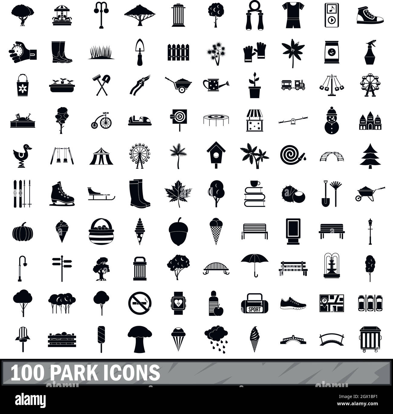 100 park icons set in simple style Stock Vector