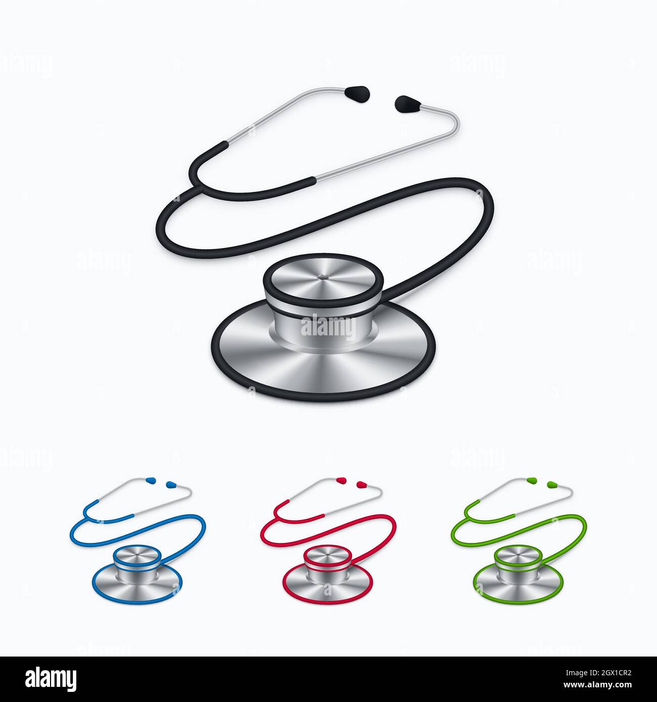Realistic stethoscope symbols on on white background. Colorful 3d