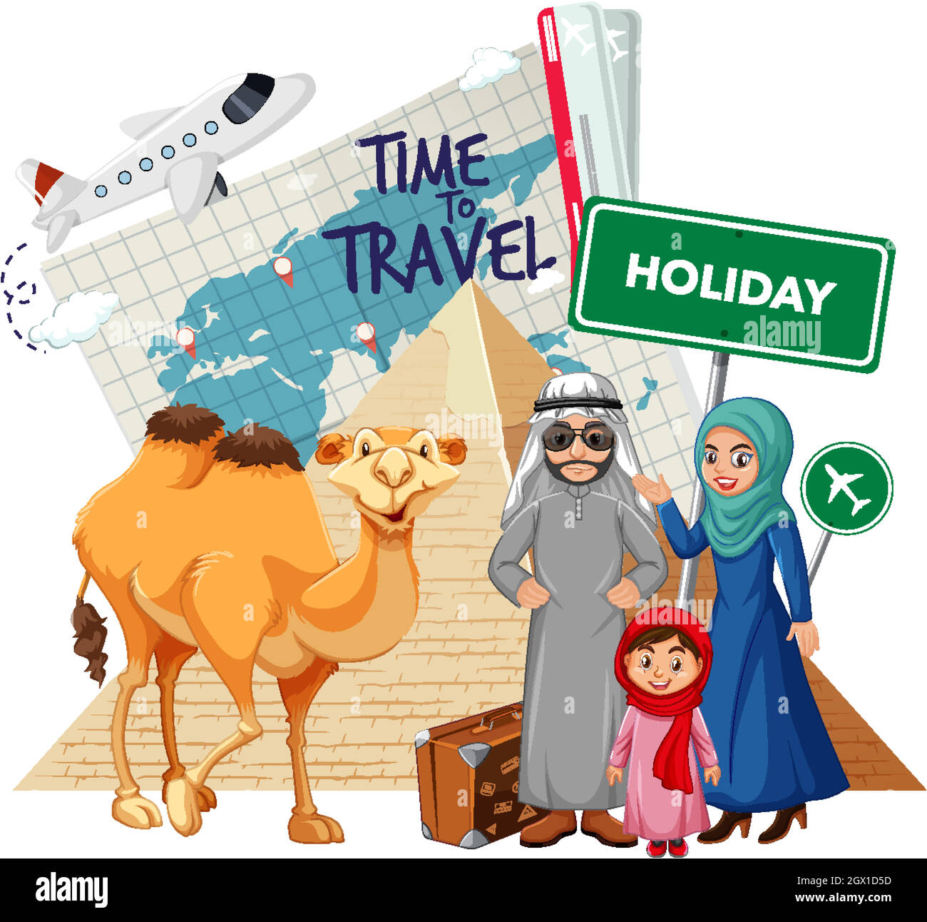 Arabian family on holiday Stock Vector