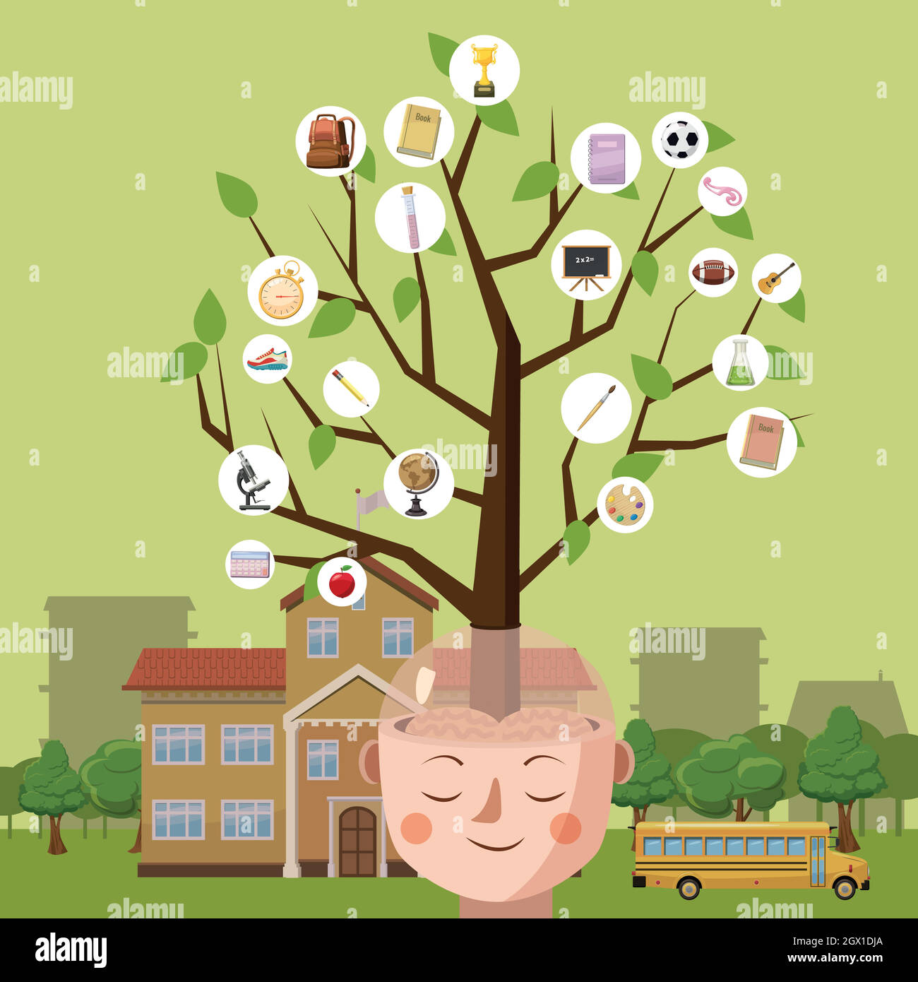 Education concept brain tree, cartoon style Stock Vector