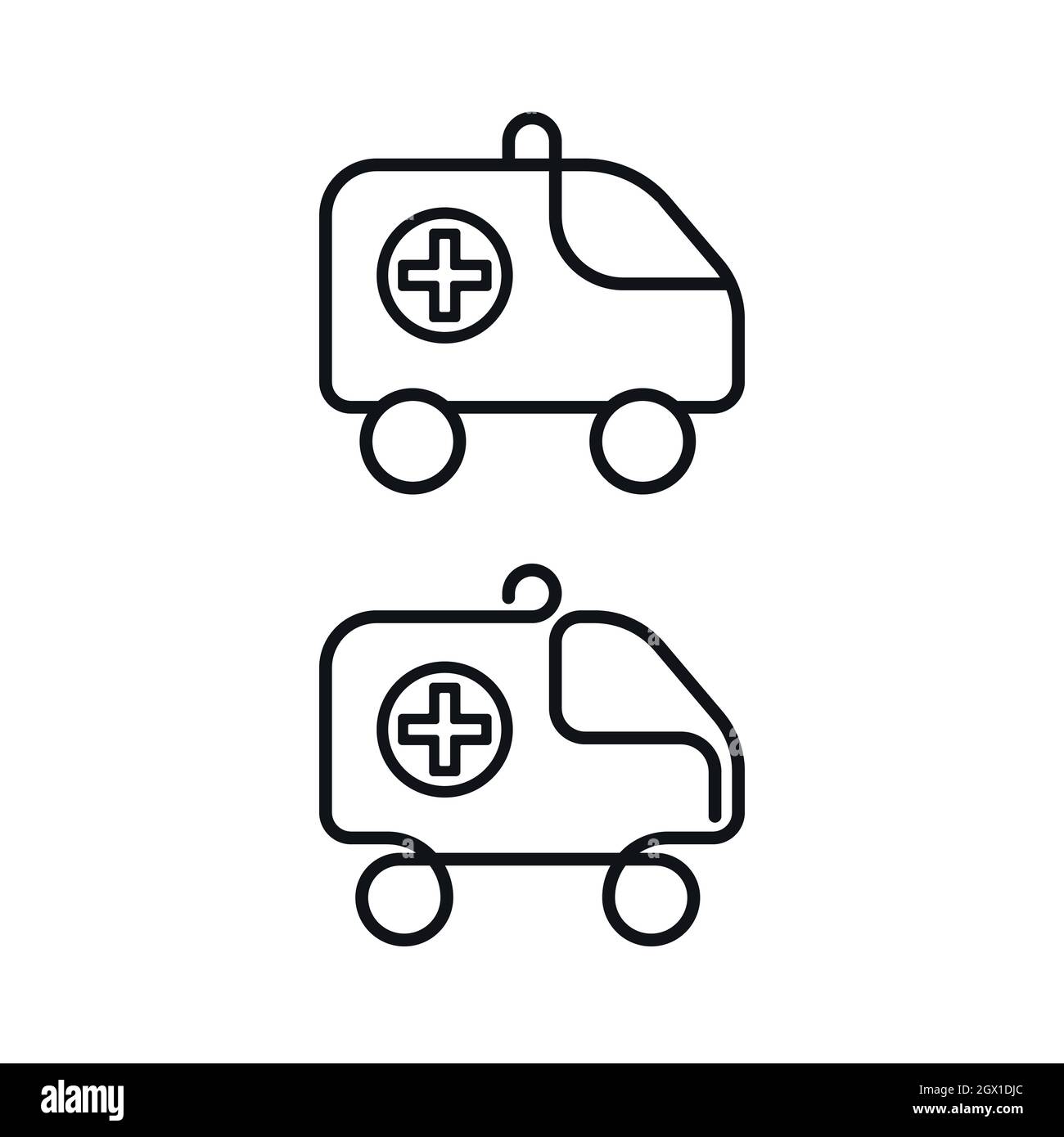 Outline ambulance car symbols on white background. Emergency medical