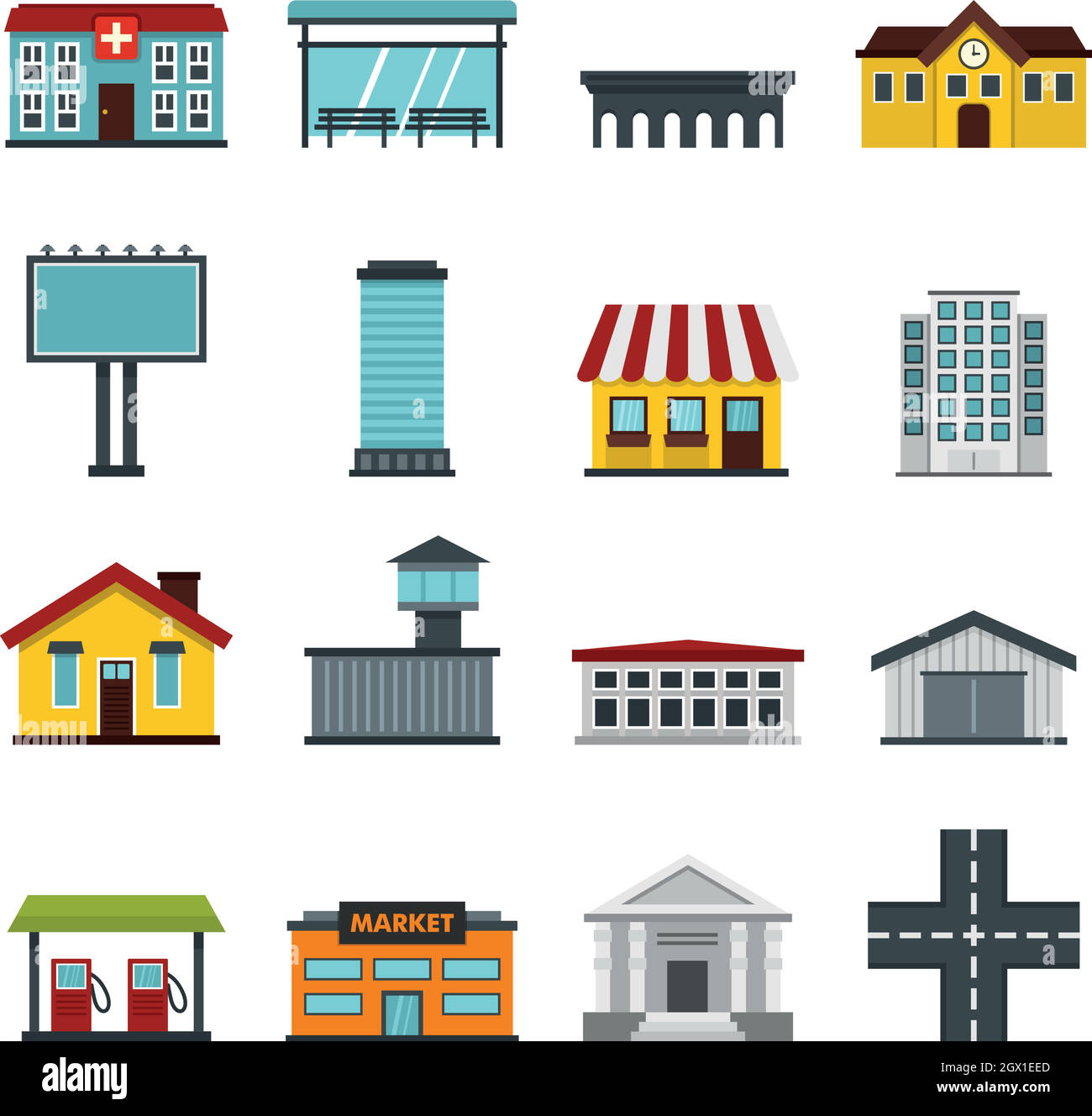 City infrastructure items set flat icons Stock Vector