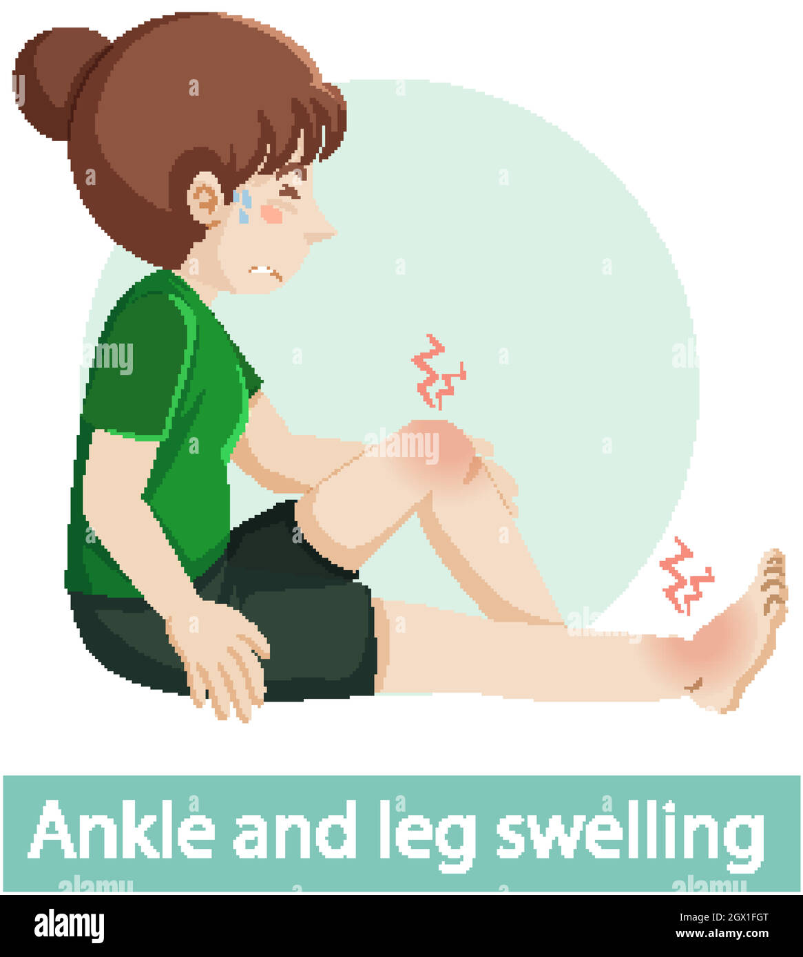 Cartoon character with ankle and leg swelling symptoms Stock Vector