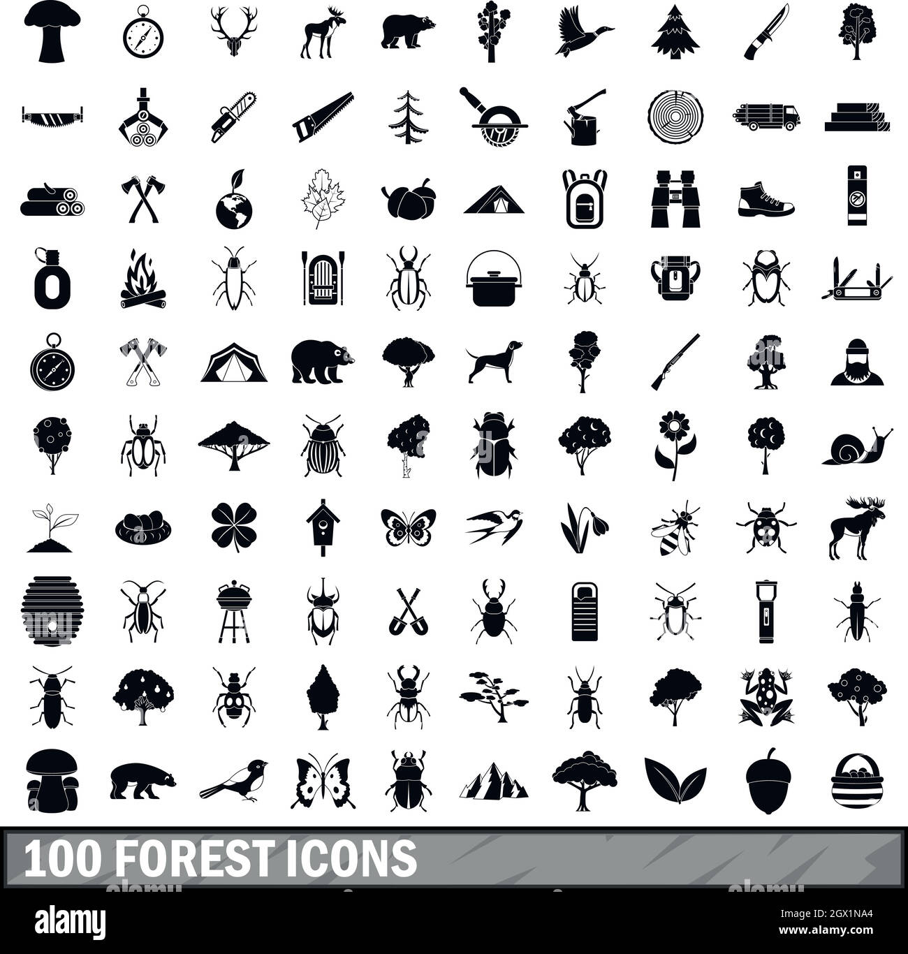 100 forest icons set in simple style Stock Vector