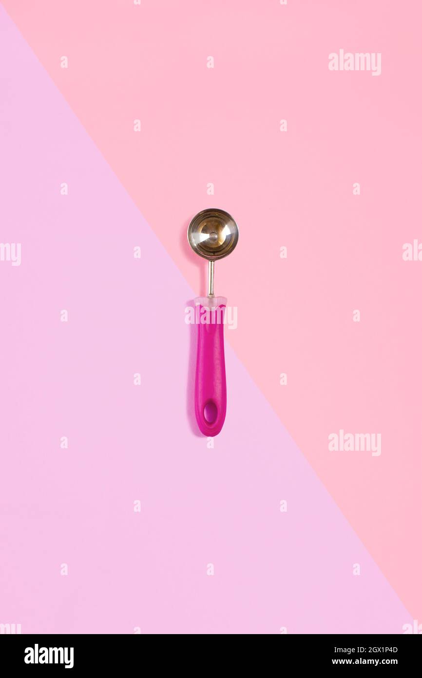 Ice cream scoop isolated on pink. Top view Stock Photo - Alamy