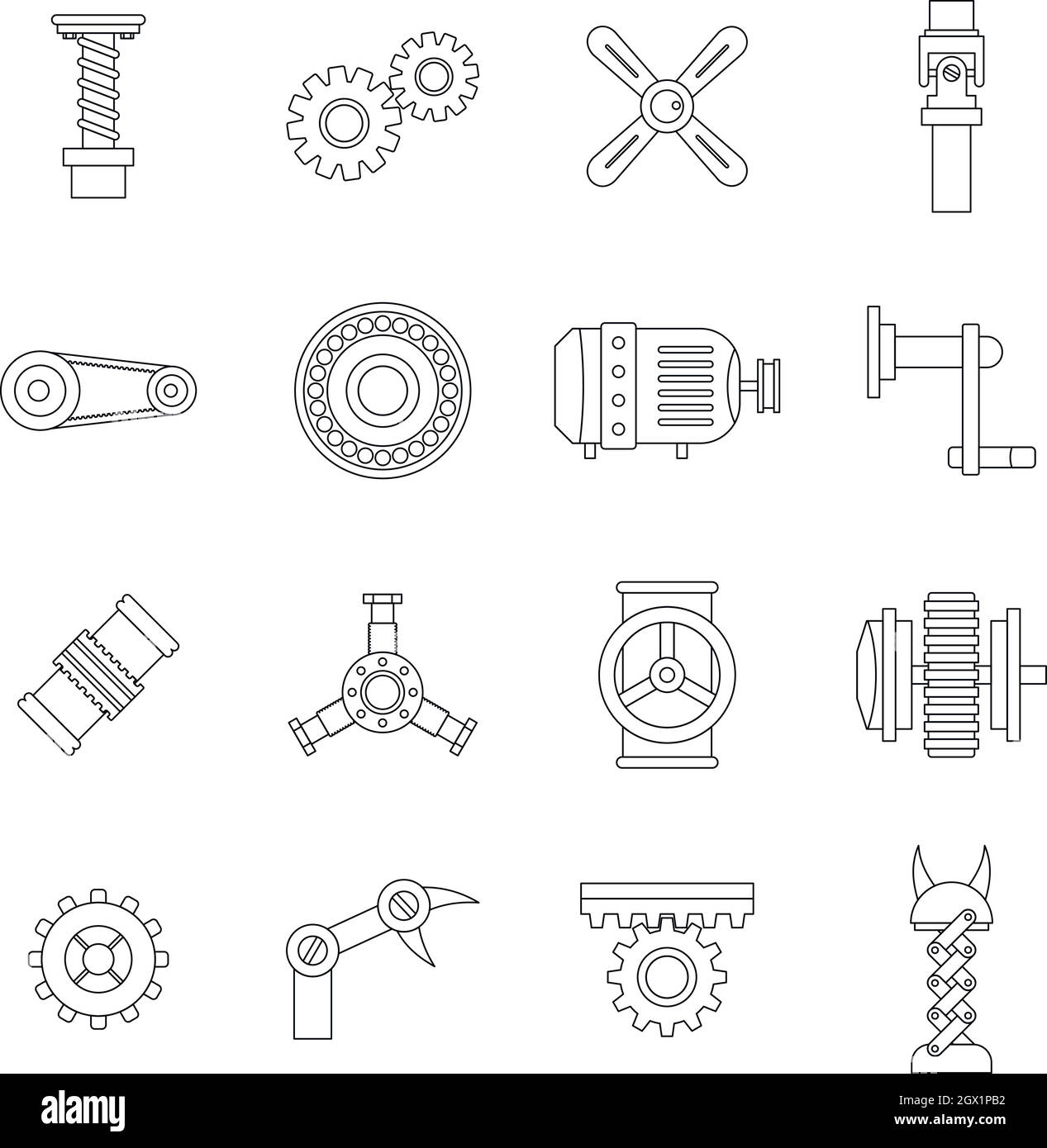 Techno mechanisms kit icons set, outline style Stock Vector
