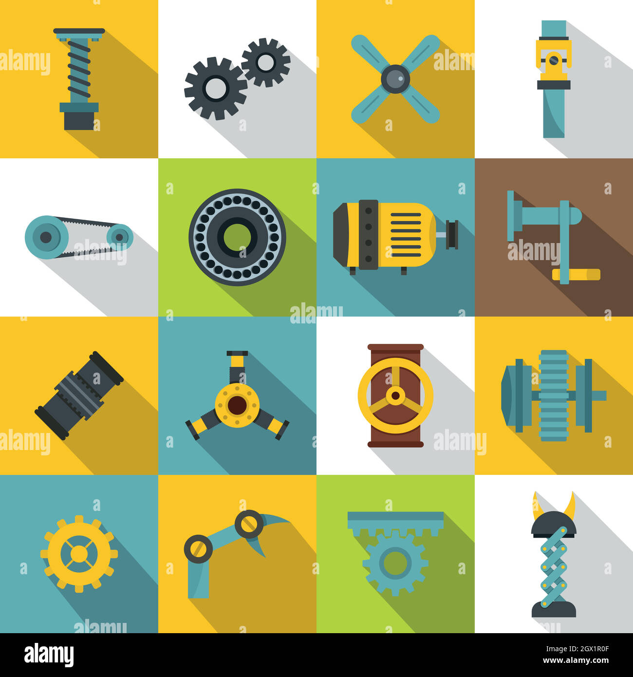 Techno mechanisms kit icons set, flat style Stock Vector