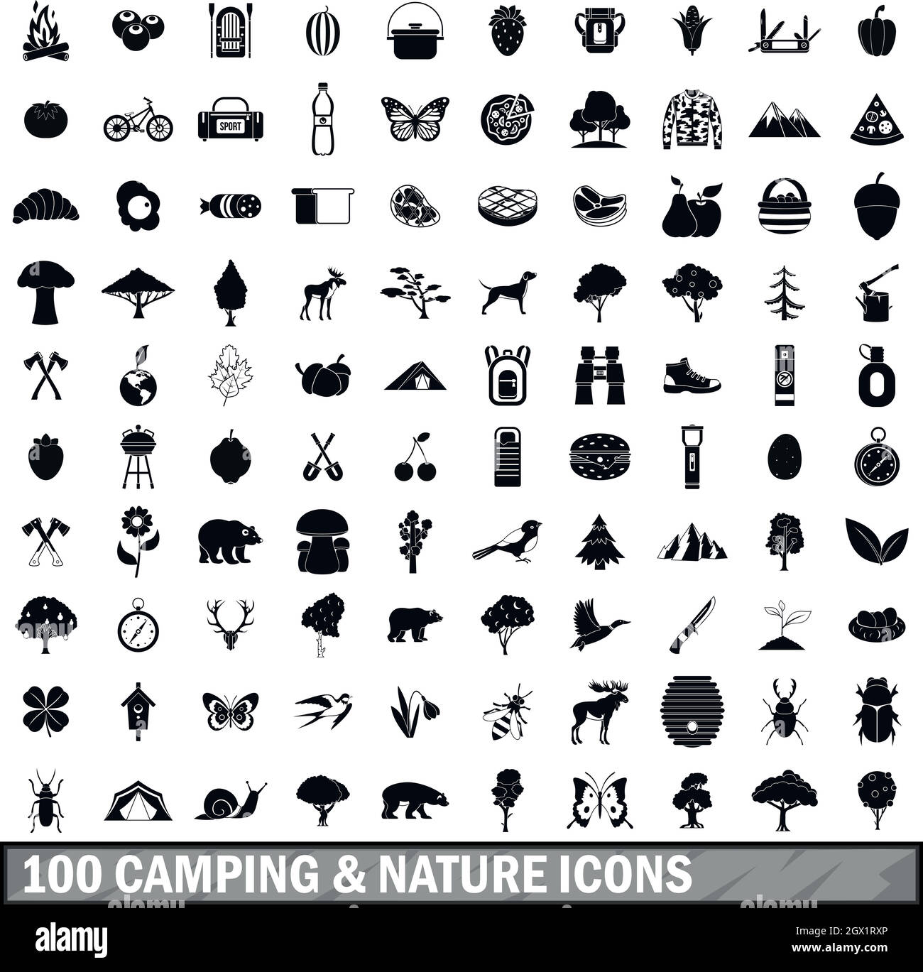 100 camping and nature icons set in simple style Stock Vector Image ...