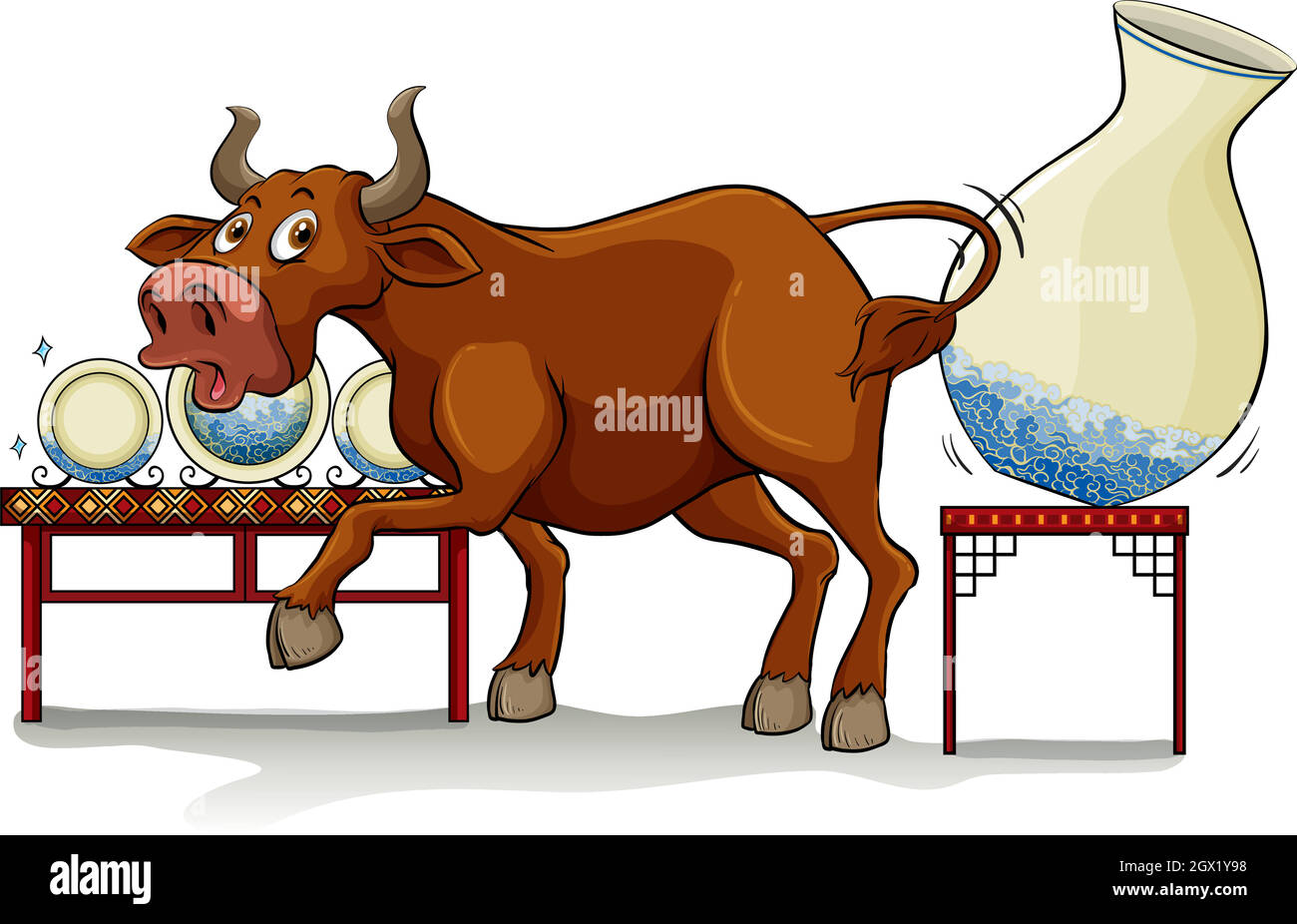 A bull in a China shop Stock Vector