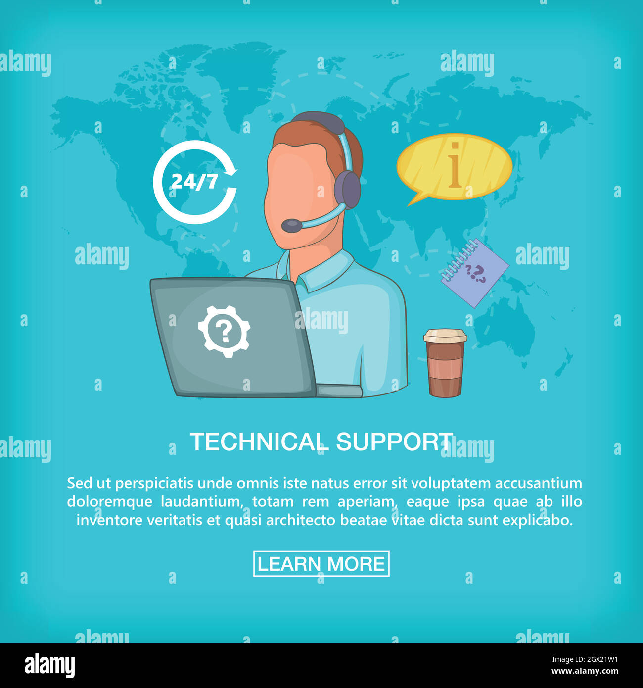 Call center concept tech support, cartoon style Stock Vector