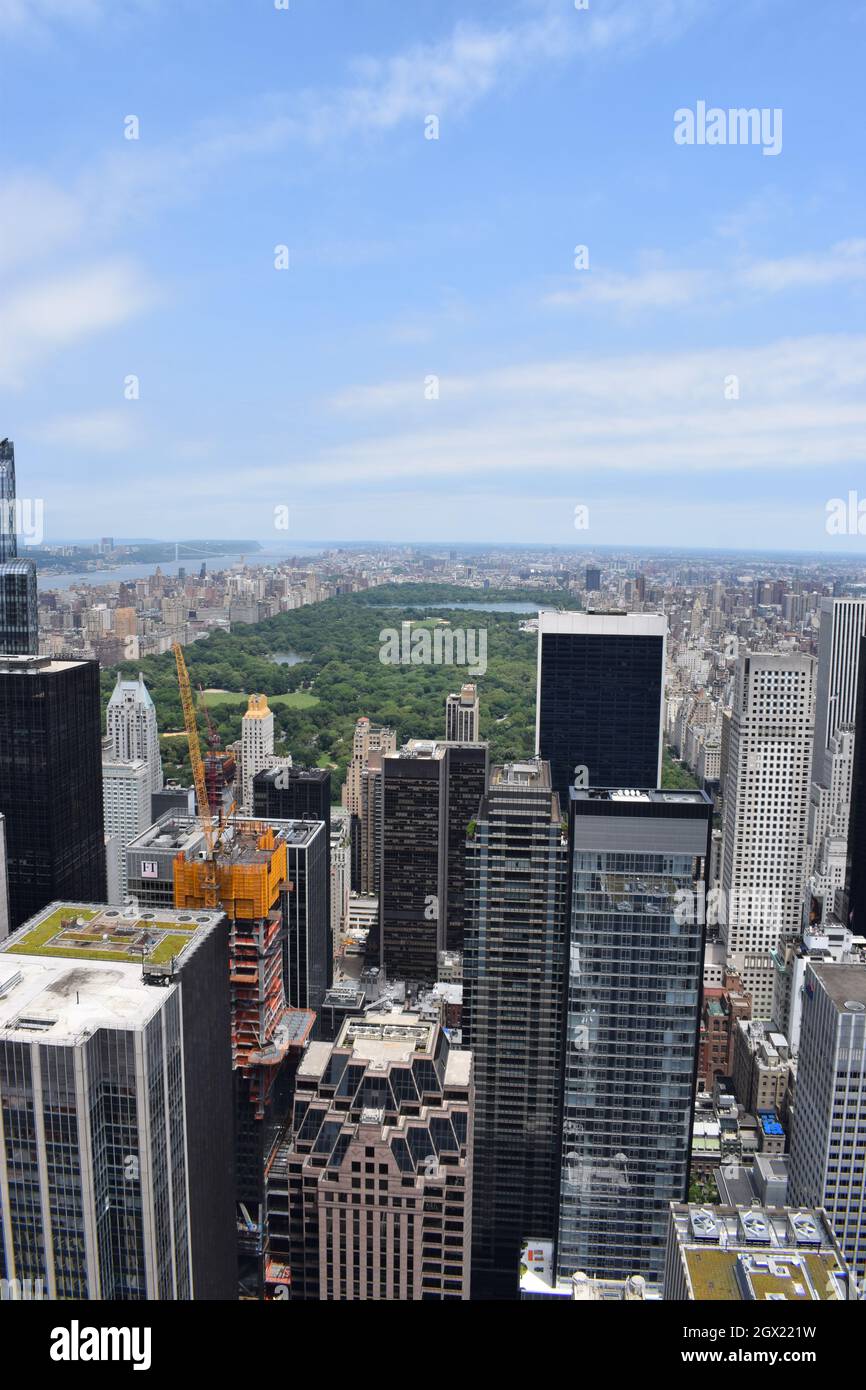 New York Manhattan Skyline From Top Of The Rock Observation Deck, Panoramic View On Ny City Stock Photo
