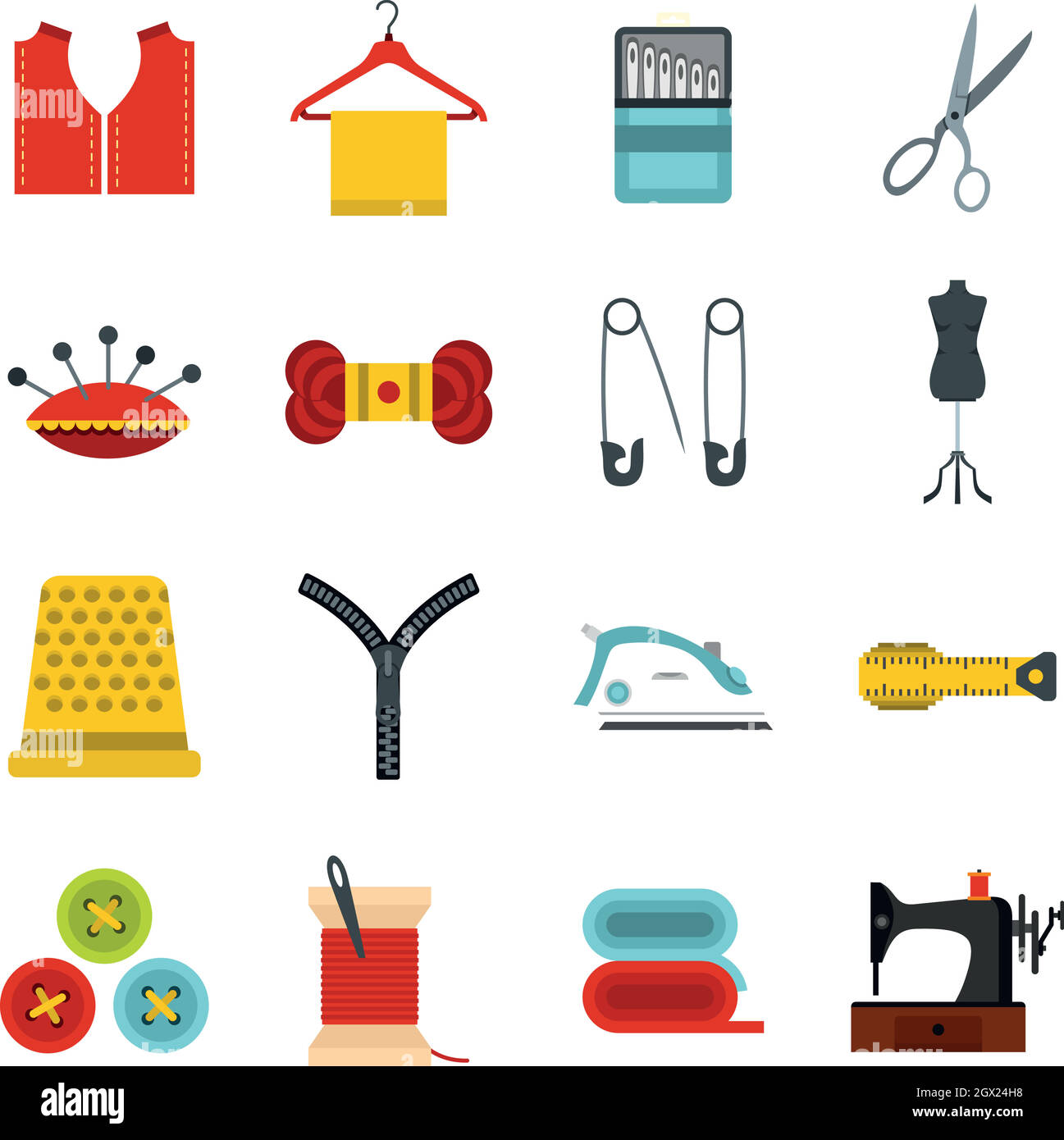 Sewing set flat icons Stock Vector