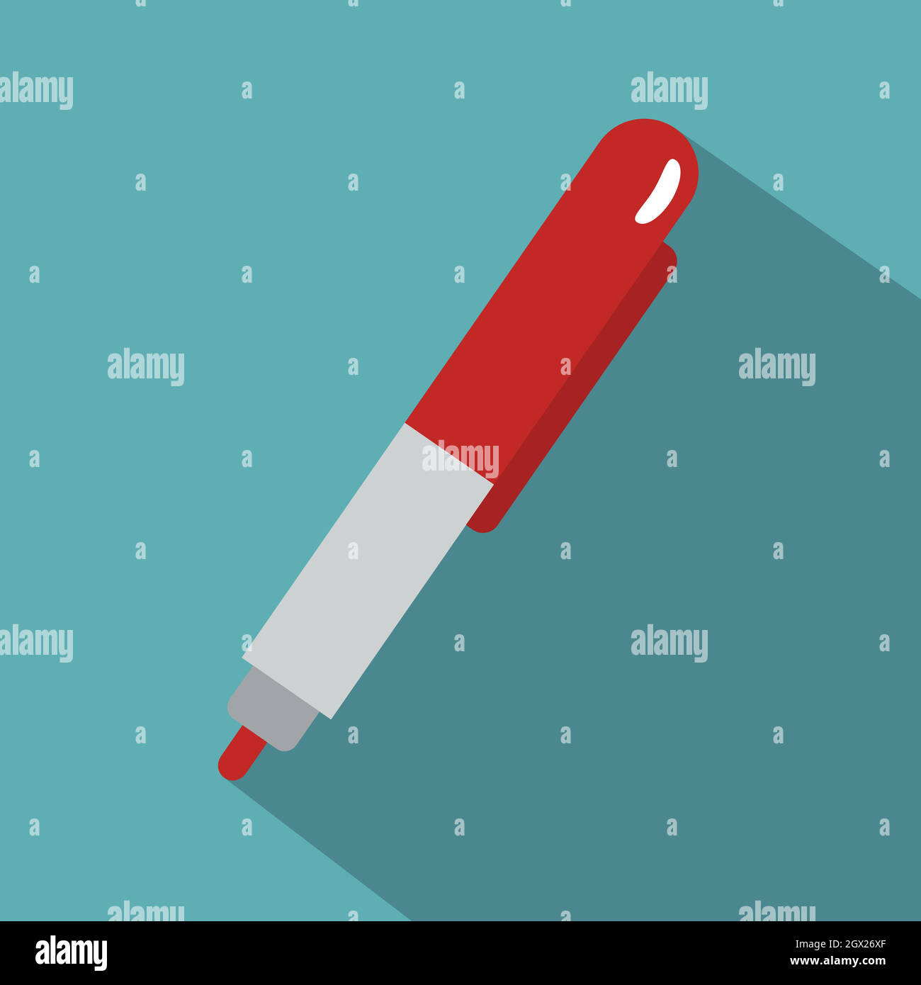 Red marker pen icon, flat style Stock Vector