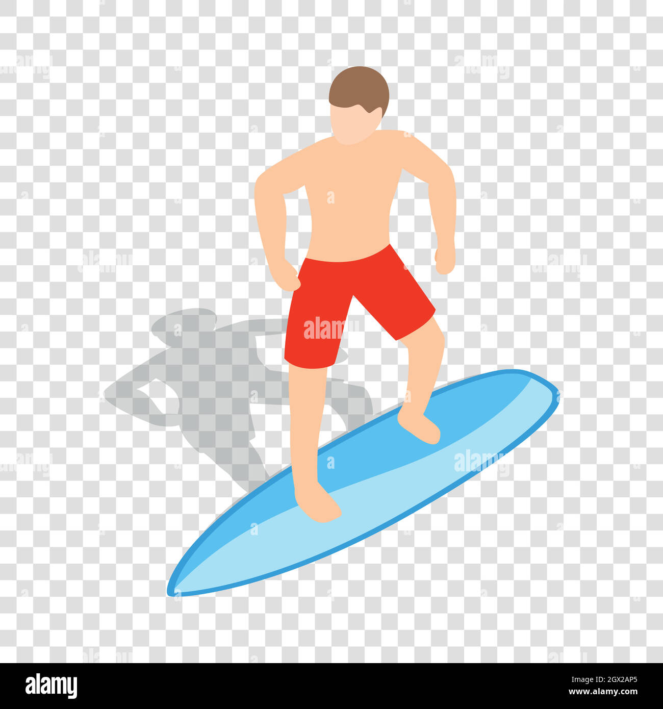 Surfer man on surfboard isometric icon Stock Vector