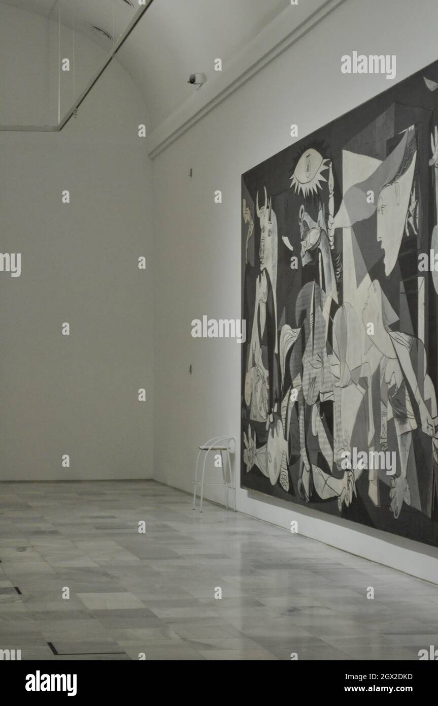 MADRID, SPAIN, APR 11, 2011: Guernica Pablo Picasso at Reina Sophia Museum. An accurate depiction of a cruel, dramatic situation, about war. Stock Photo
