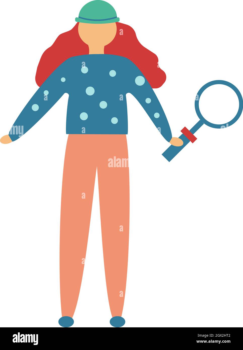 Woman holding magnifying glass exploring flat icon Stock Vector Image ...