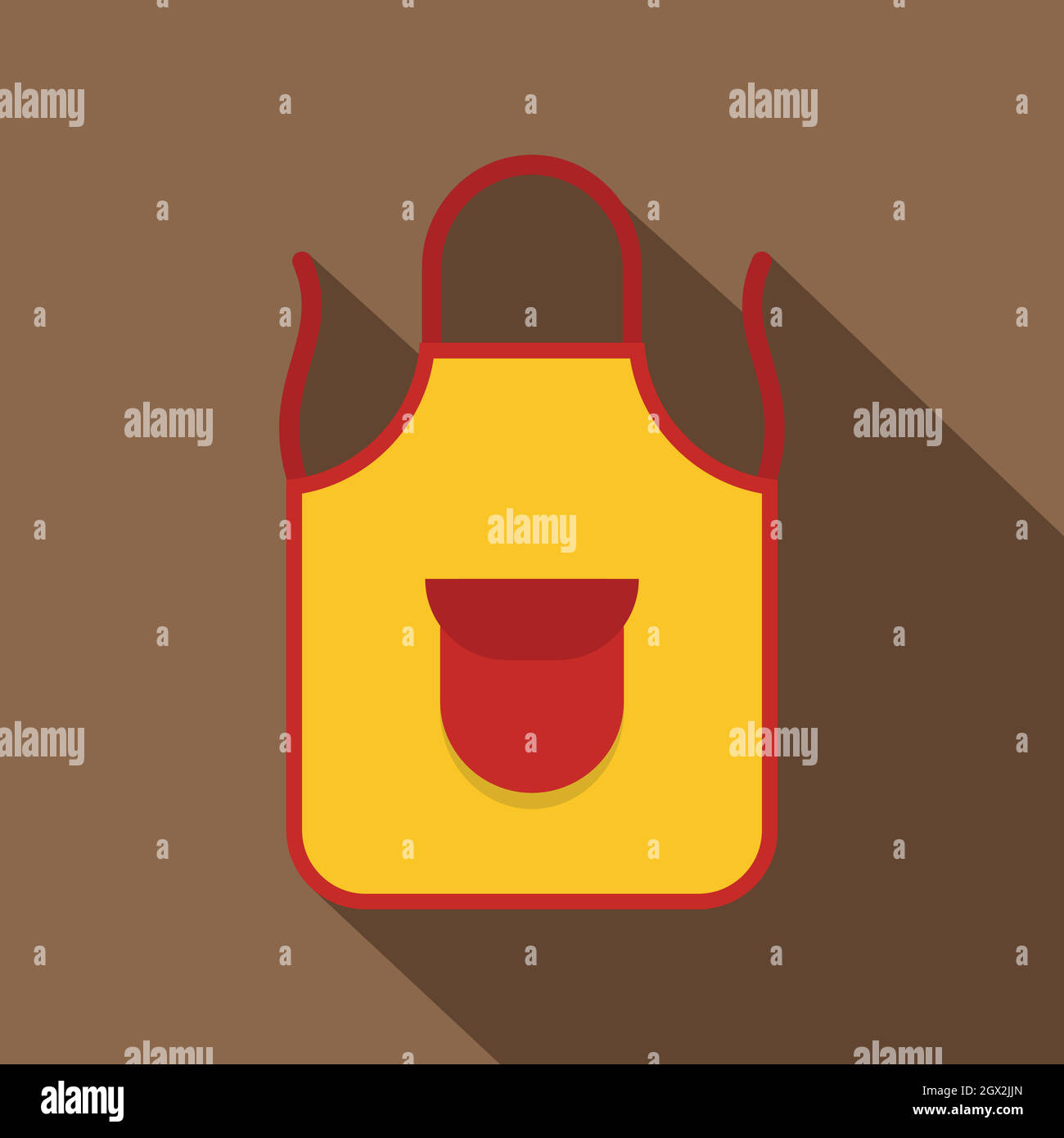 Yellow apron with red pocket icon, flat style Stock Vector