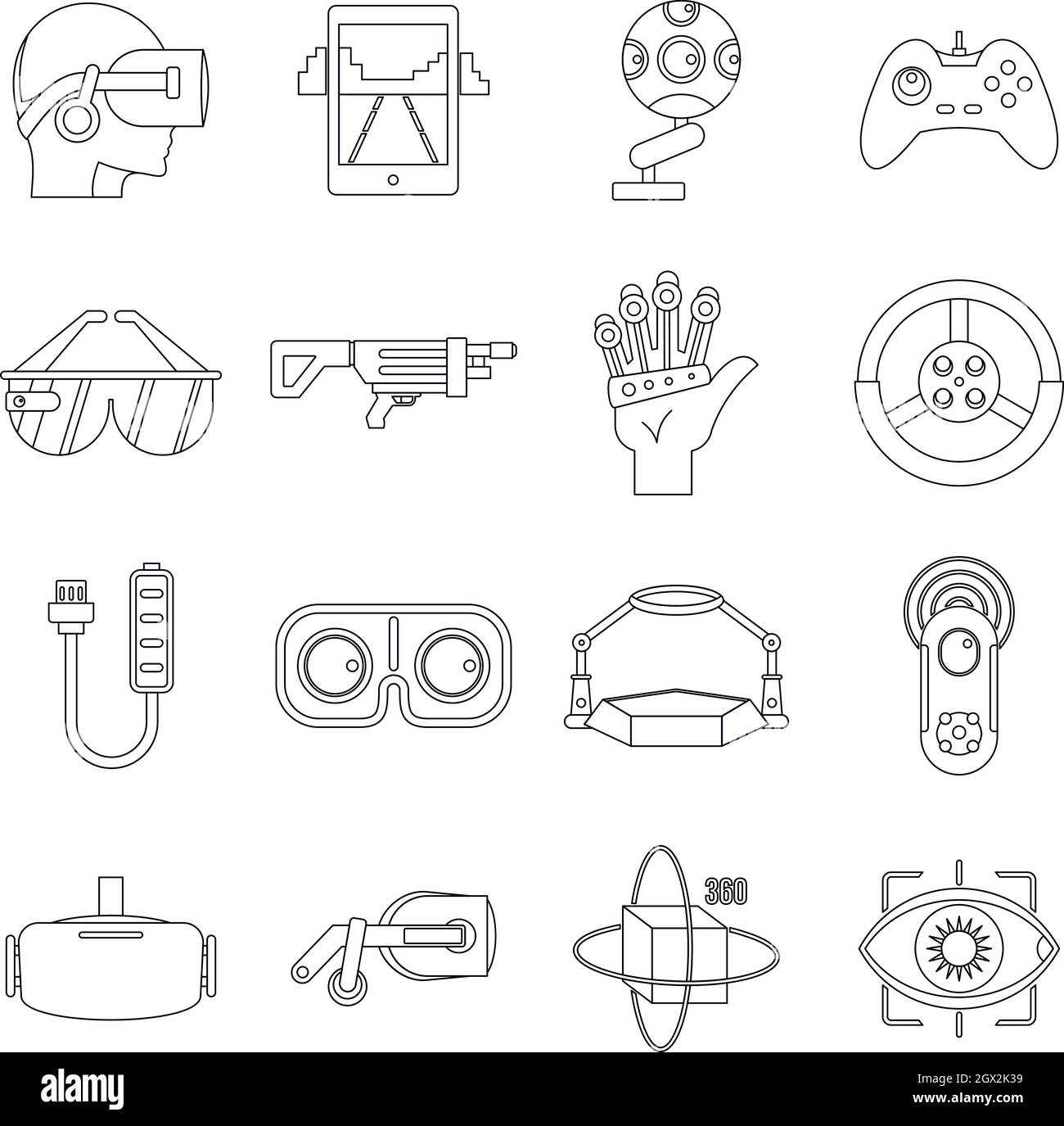 Virtual reality icons set, outline style Stock Vector
