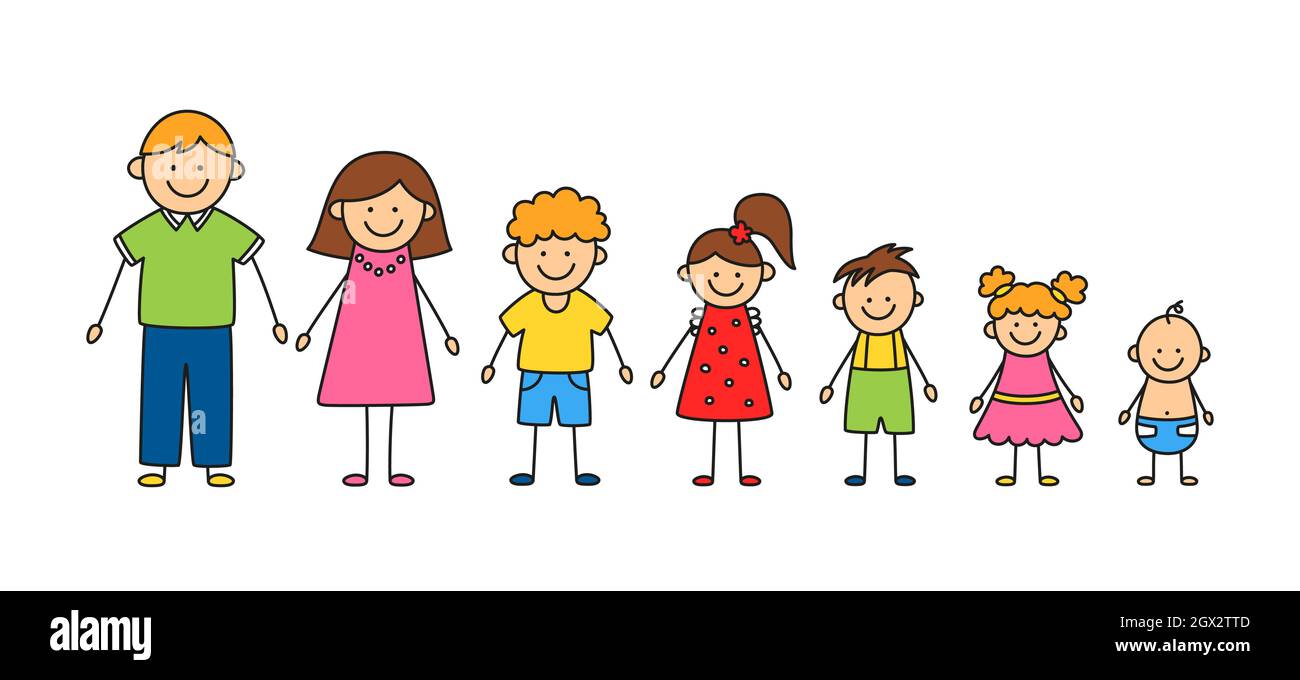 Happy doodle stick mans family. Set of hand drawn figure of family ...