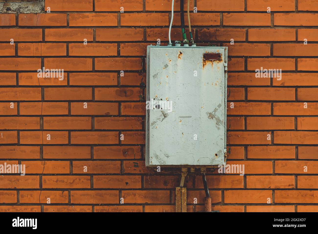 Old outdoor electrical enclosure box on brick wall Stock Photo Alamy