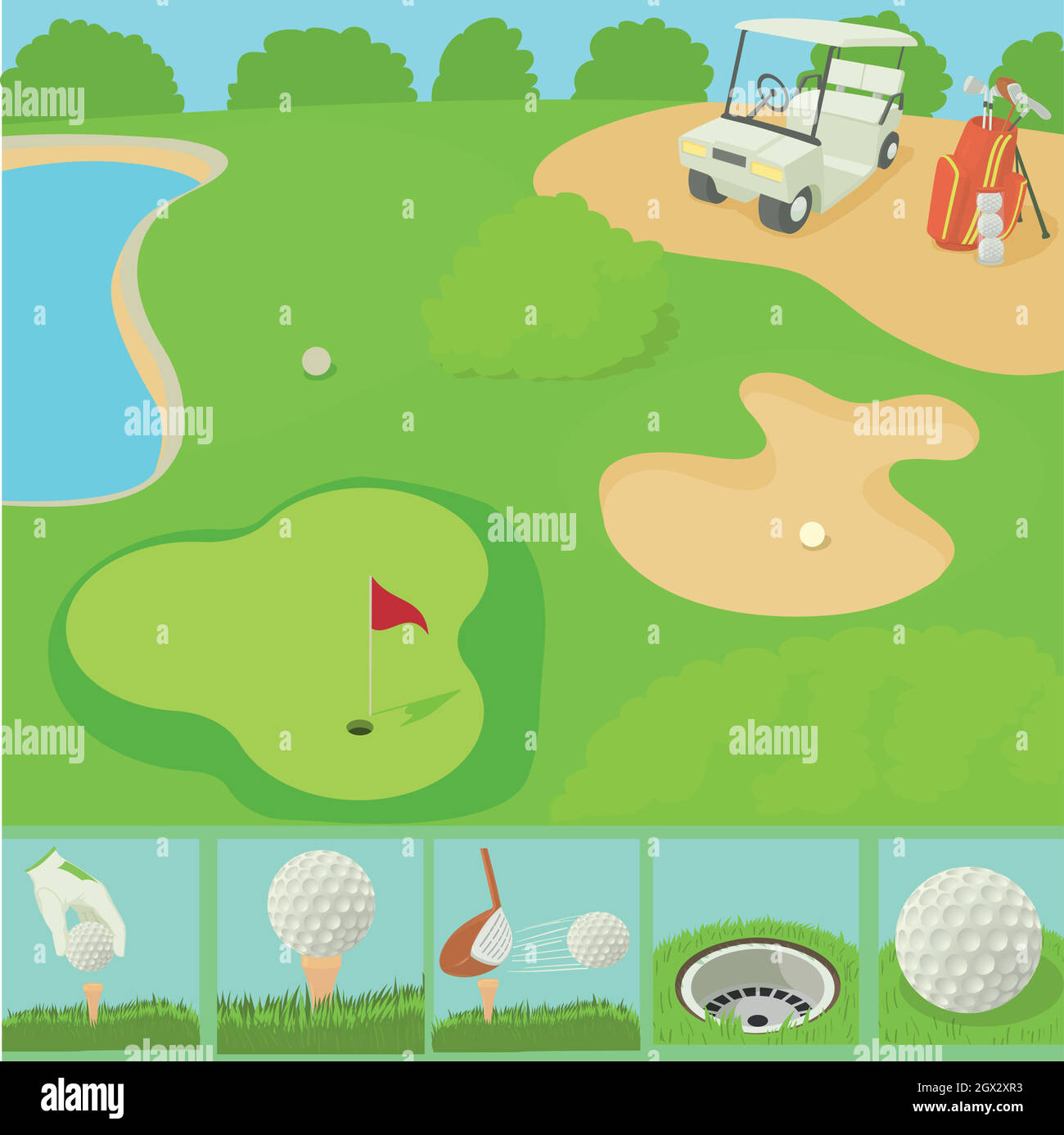 Golf field concept, cartoon style Stock Vector
