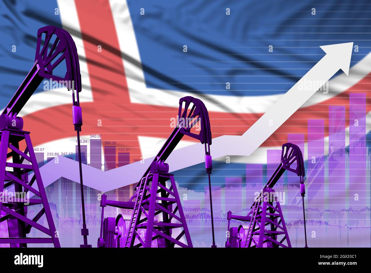 Iceland oil industry concept, industrial illustration - rising up chart ...
