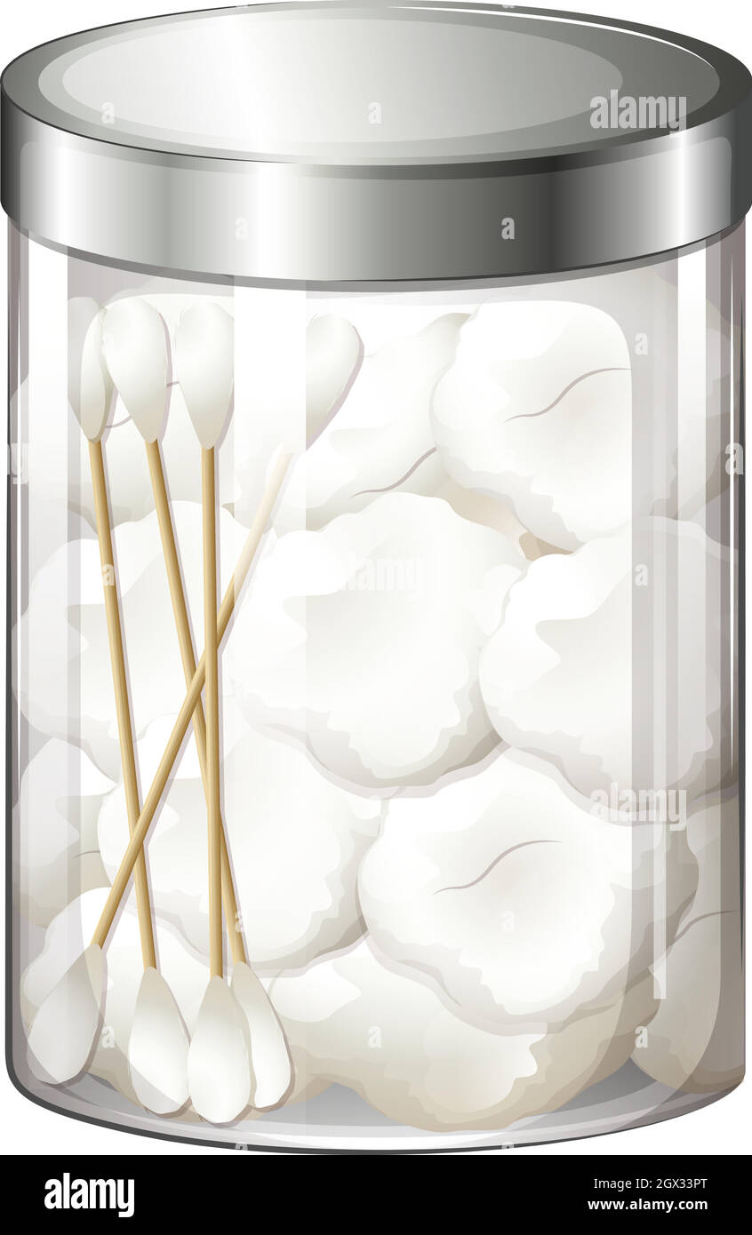 A container with cotton balls and cotton buds Stock Vector