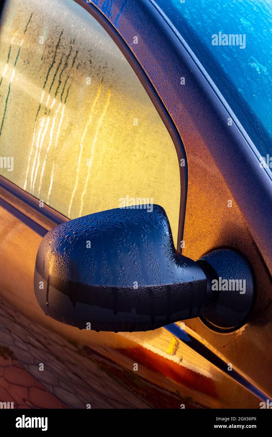 Small drops of dew on the surface of the car. Stock Photo