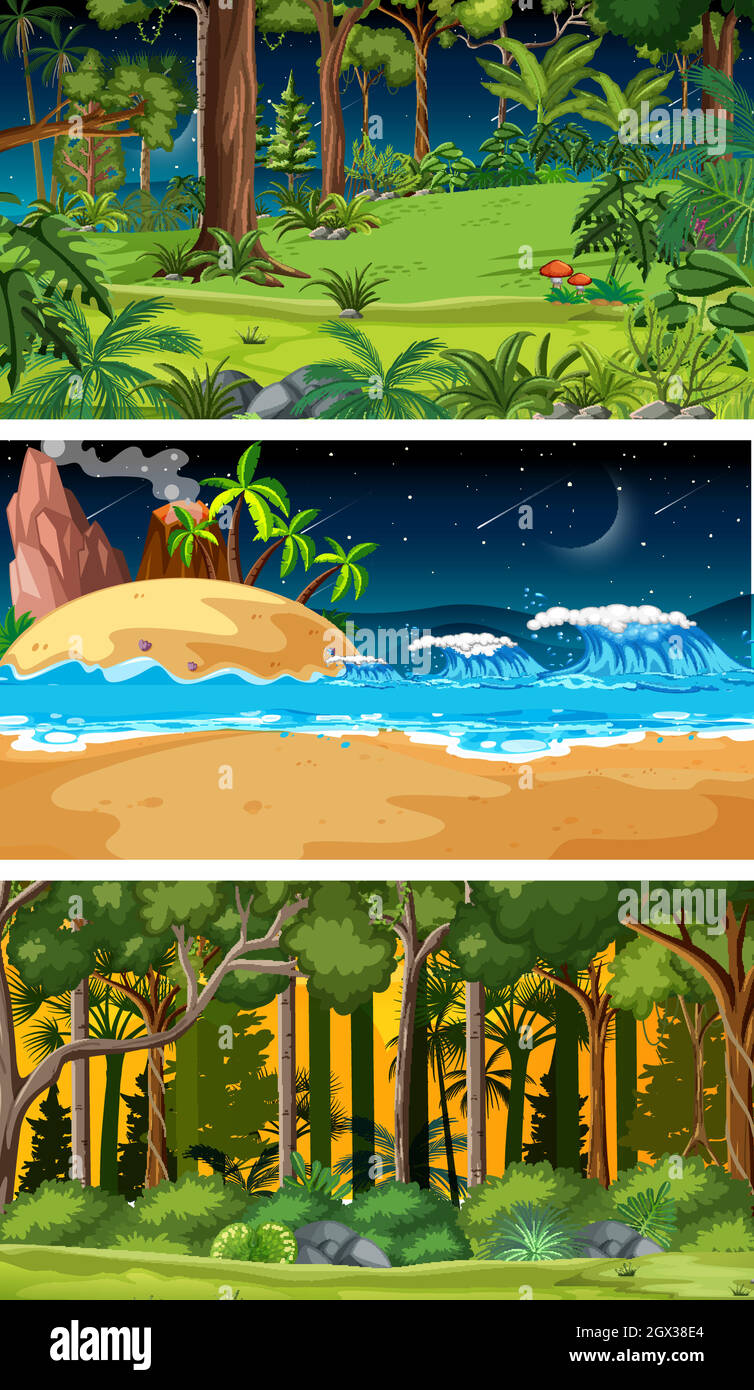 Three different nature horizontal scenes Stock Vector