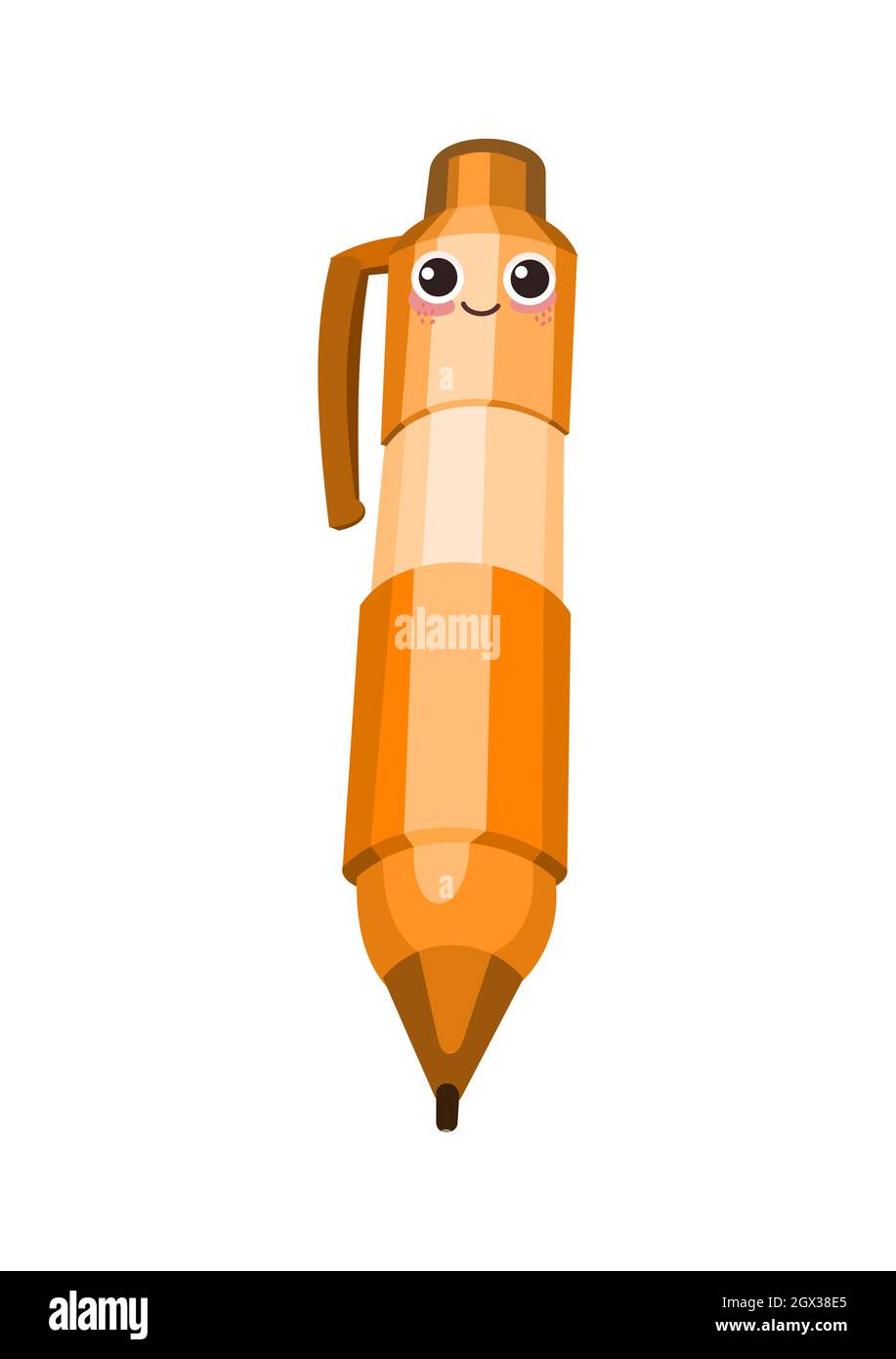 Brown ballpoint pen. Cheerful cute cartoon character. Good mood. Character  with a smile. Stationery for drawing and creativity. The object is isolated  Stock Vector Image & Art - Alamy