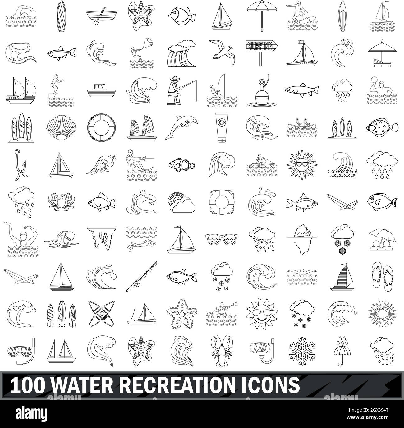 100 water recreation icons set, outline style Stock Vector Image & Art ...