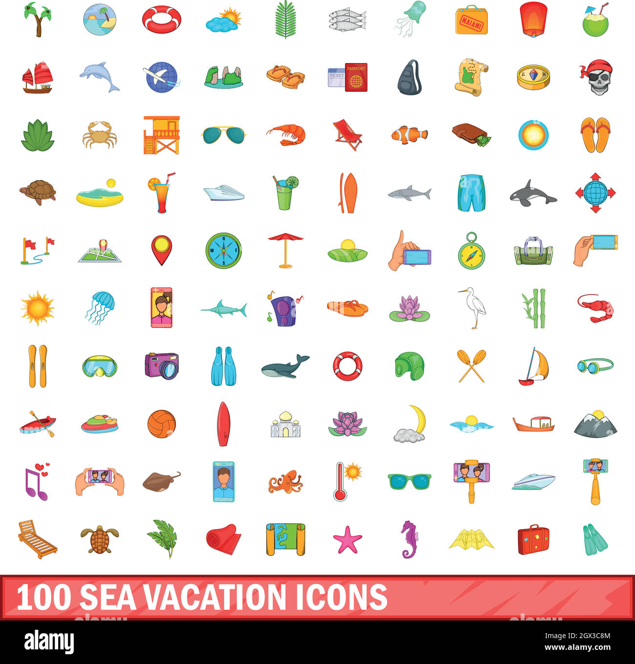 100 sea vacation icons set, cartoon style Stock Vector Image & Art - Alamy
