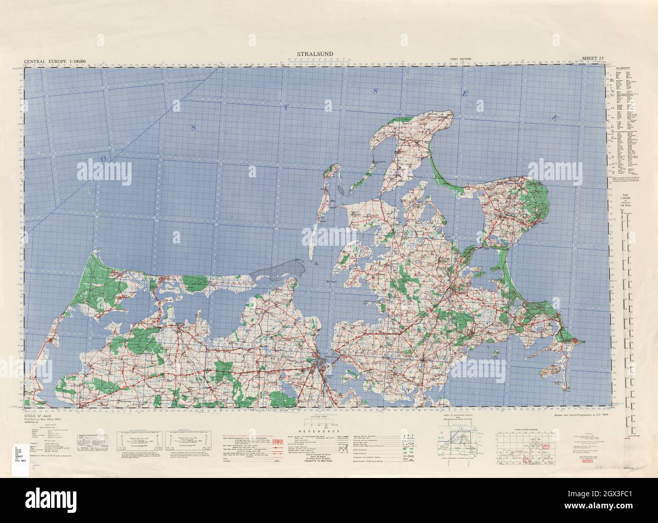 MAP CENTRAL EUROPE STRALSUND 1944 Stock Photo