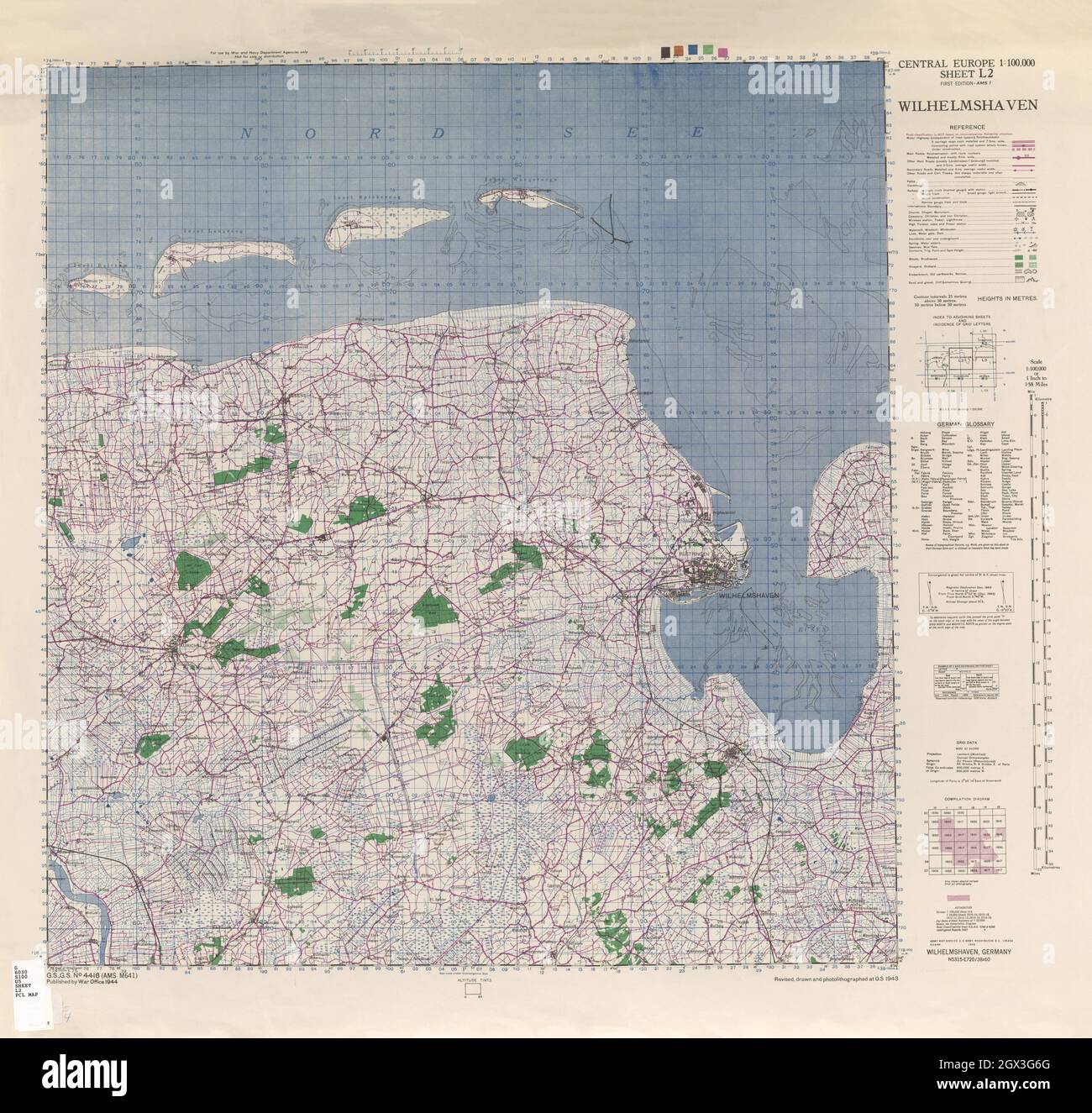 MAP CENTRAL EUROPE WILHELMSHAVEN 1944 Stock Photo