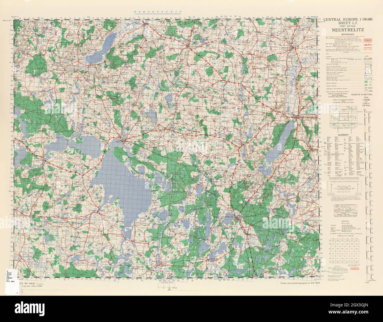 MAP CENTRAL EUROPE NEUSTRELITZ 1944 Stock Photo